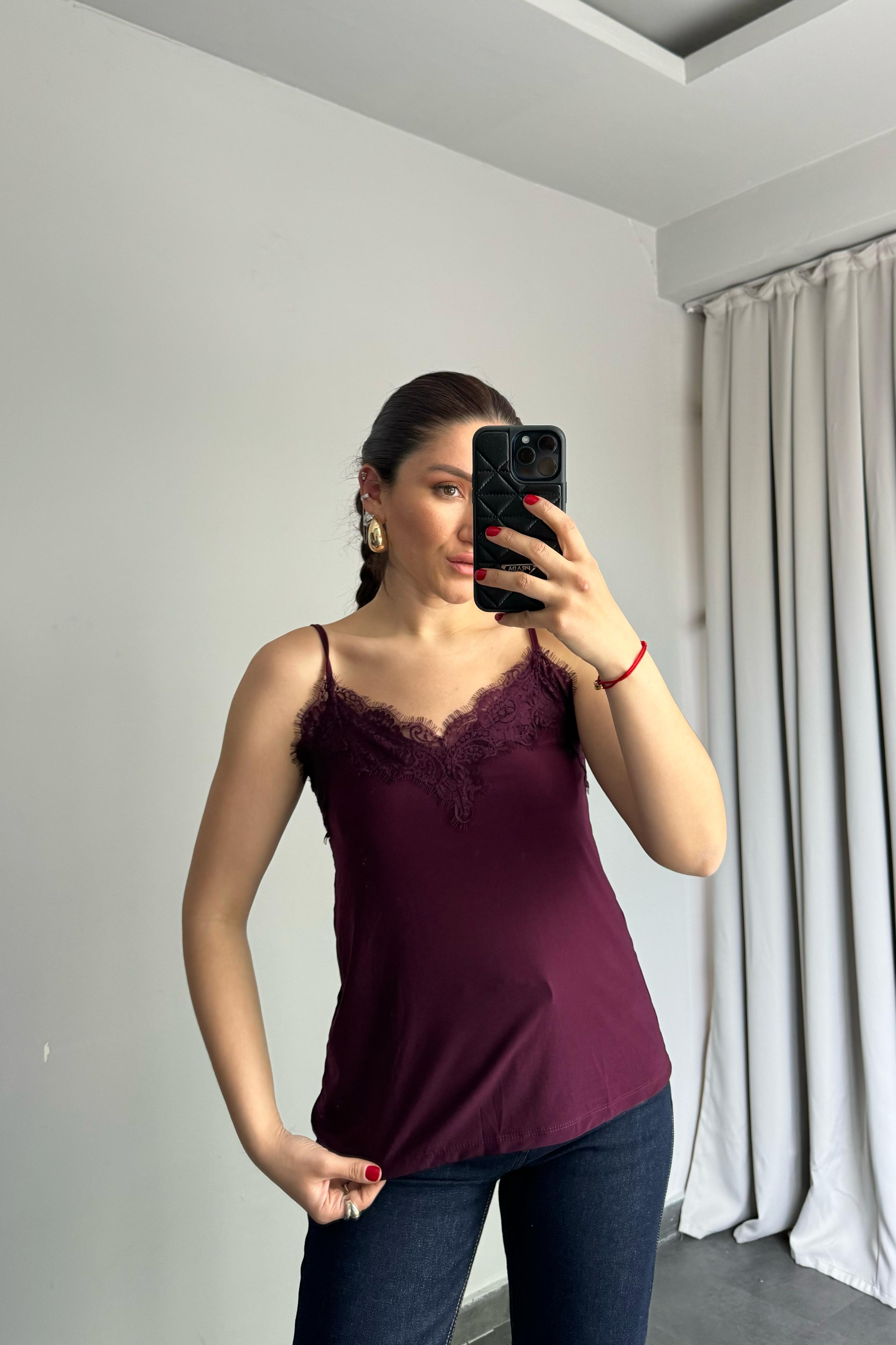 İP ASKILI ÖNÜ DANTELLİ ATLET