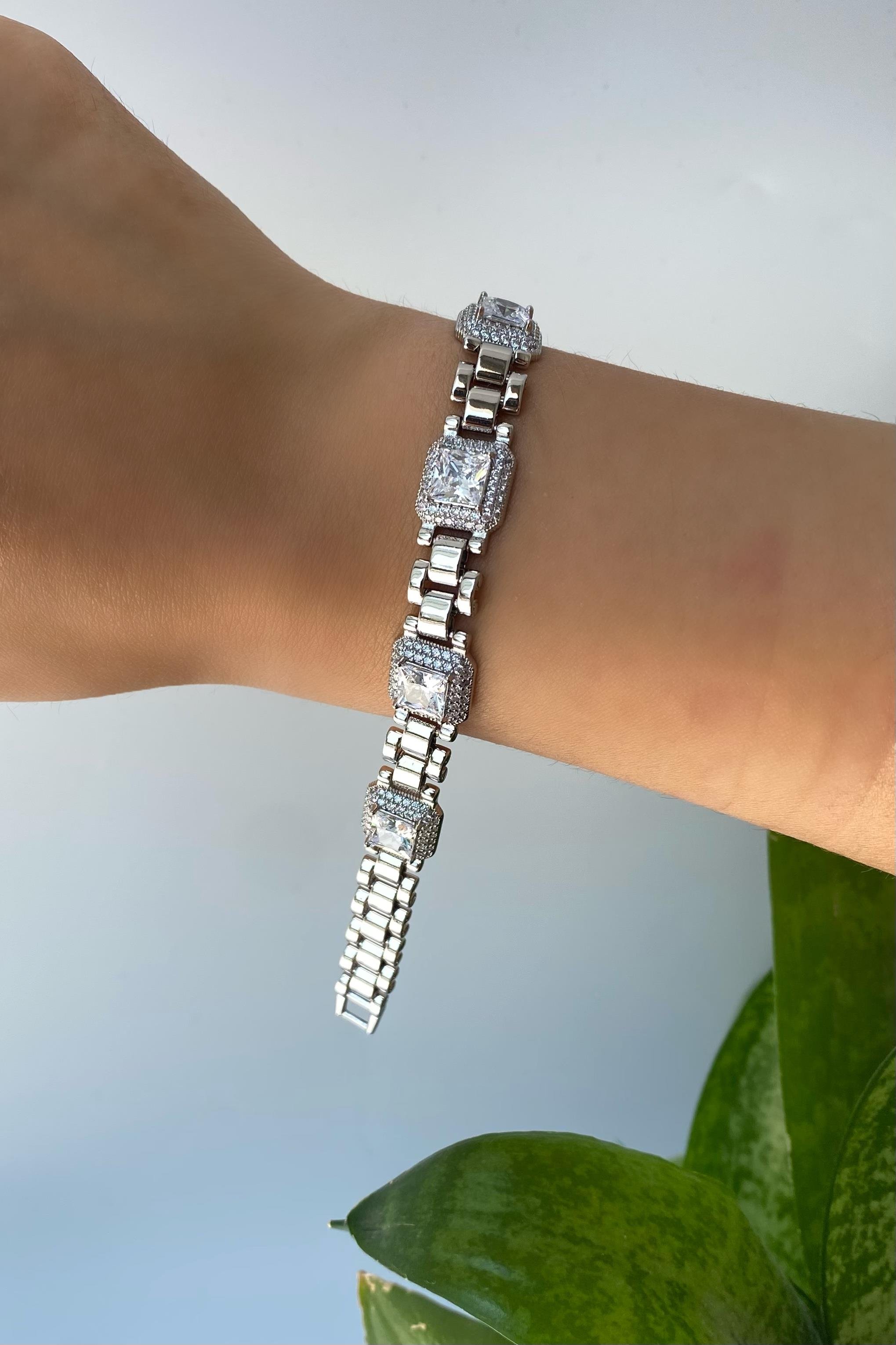 KARE TAŞLI KORDONLU BİLEZİK