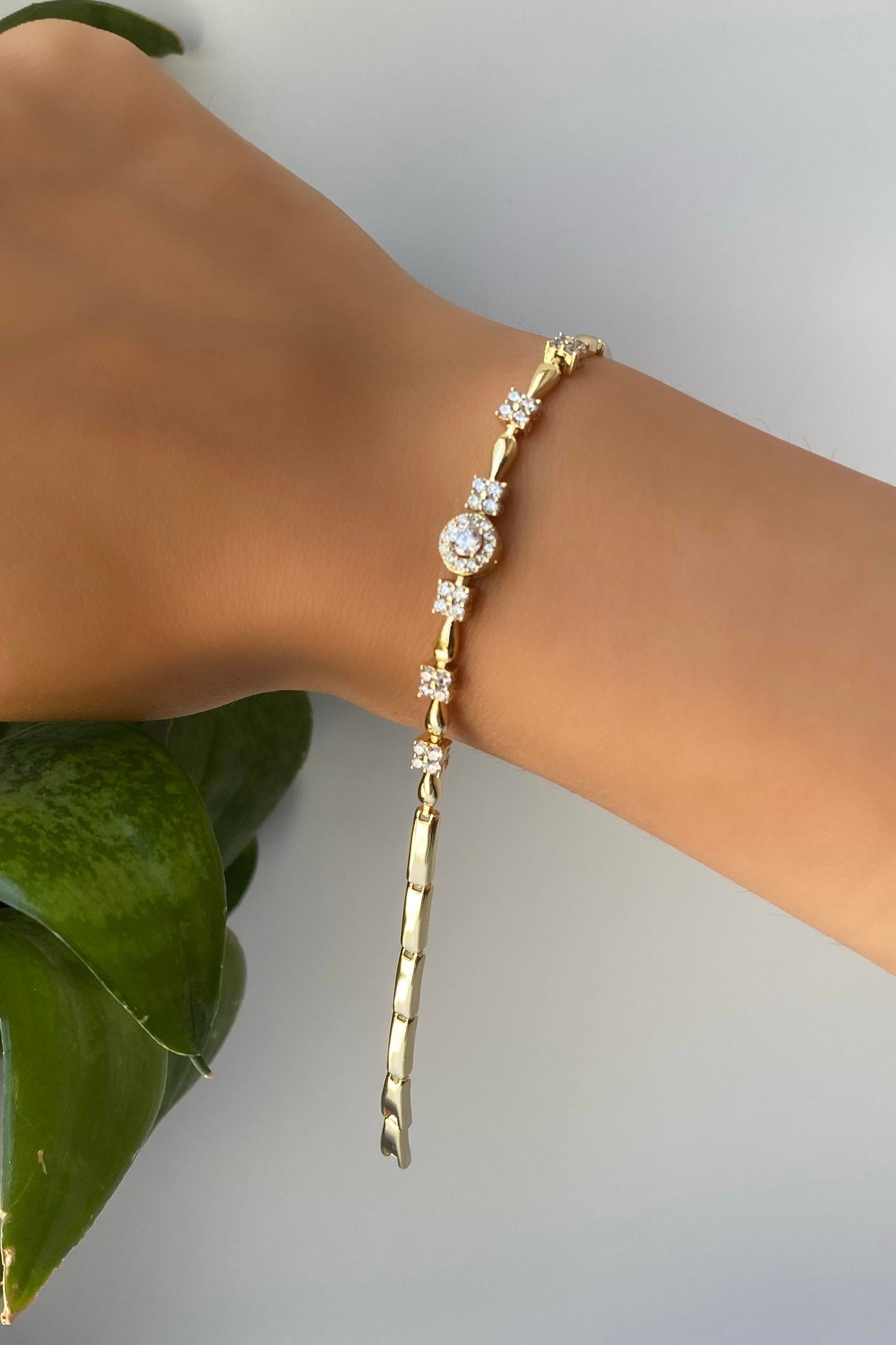 KARE X YUVARLAK TAŞLI PLAKA BİLEZİK