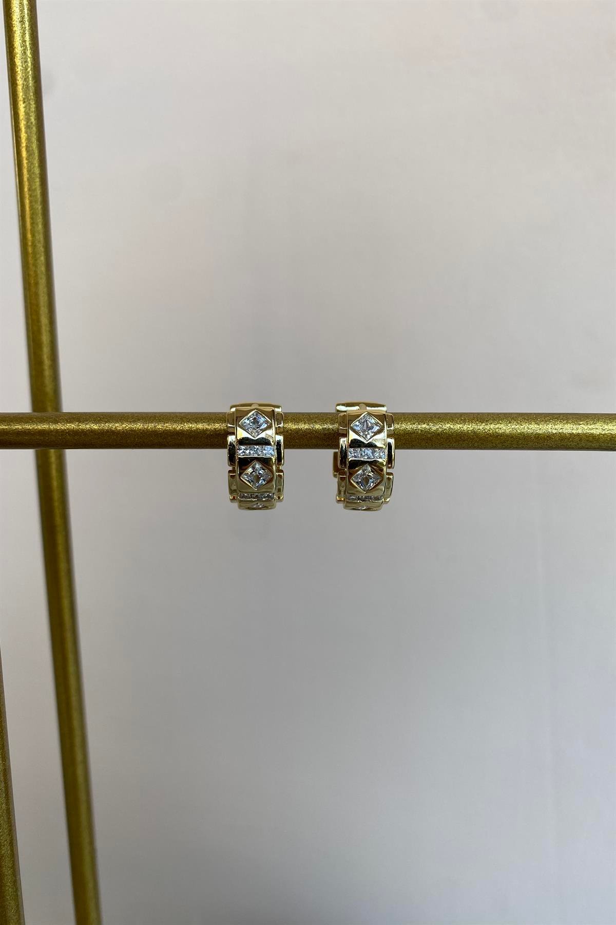 KARO ÇİZGİ TAŞLI TOMBUL KÜPE 1,4cm