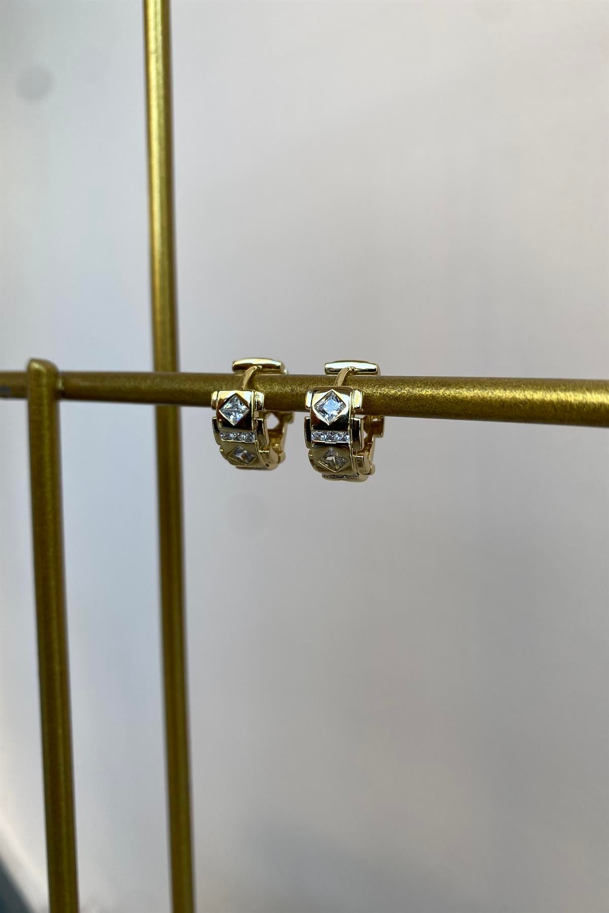KARO ÇİZGİ TAŞLI TOMBUL KÜPE 1,4cm