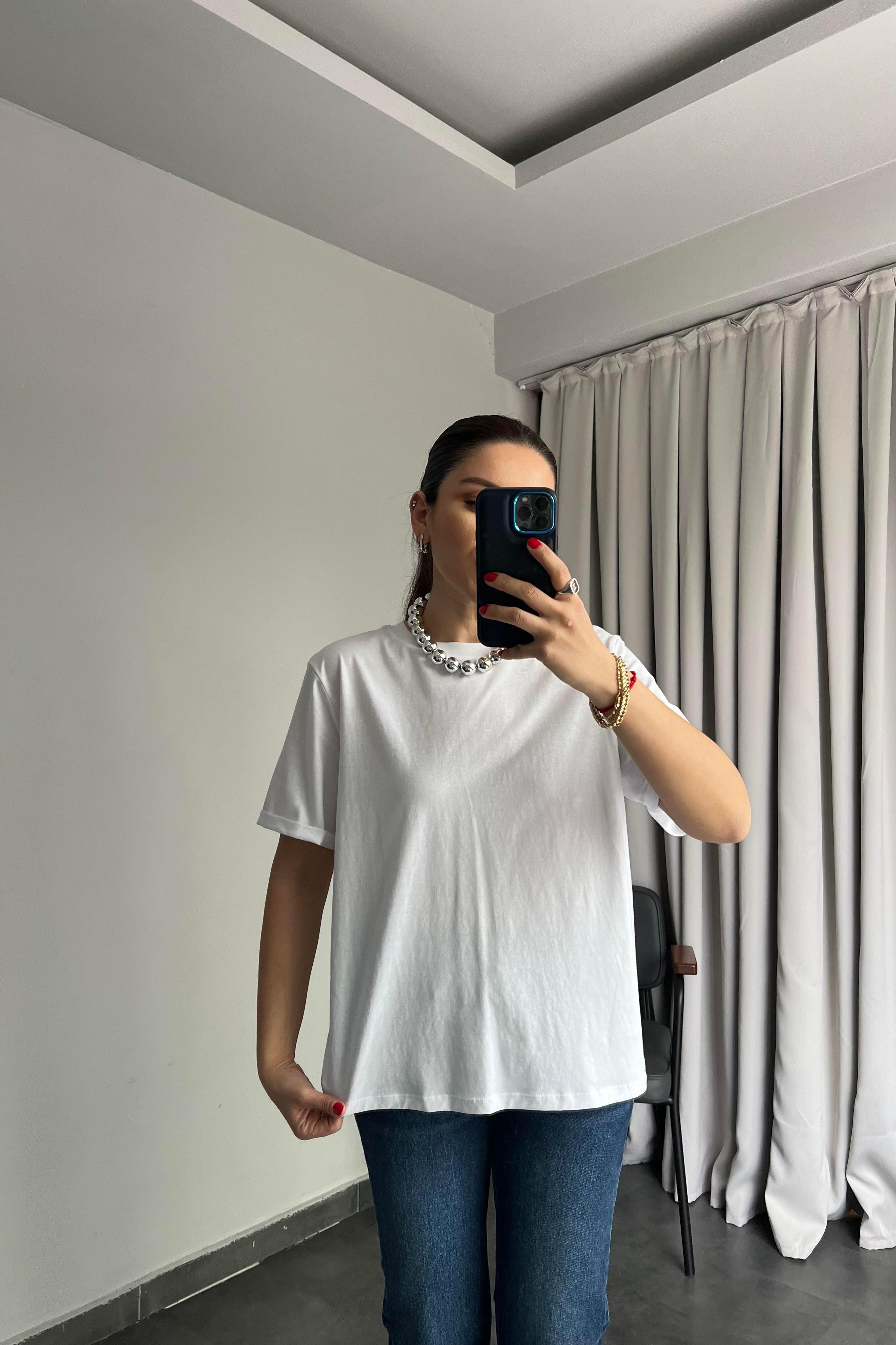 KATLAMA KOL SIFIR YAKA BASIC T-SHIRT