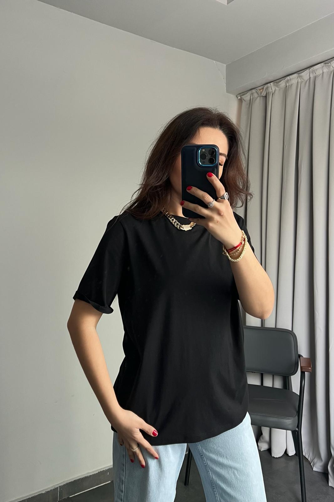 KATLAMA KOL SIFIR YAKA BASIC T-SHIRT