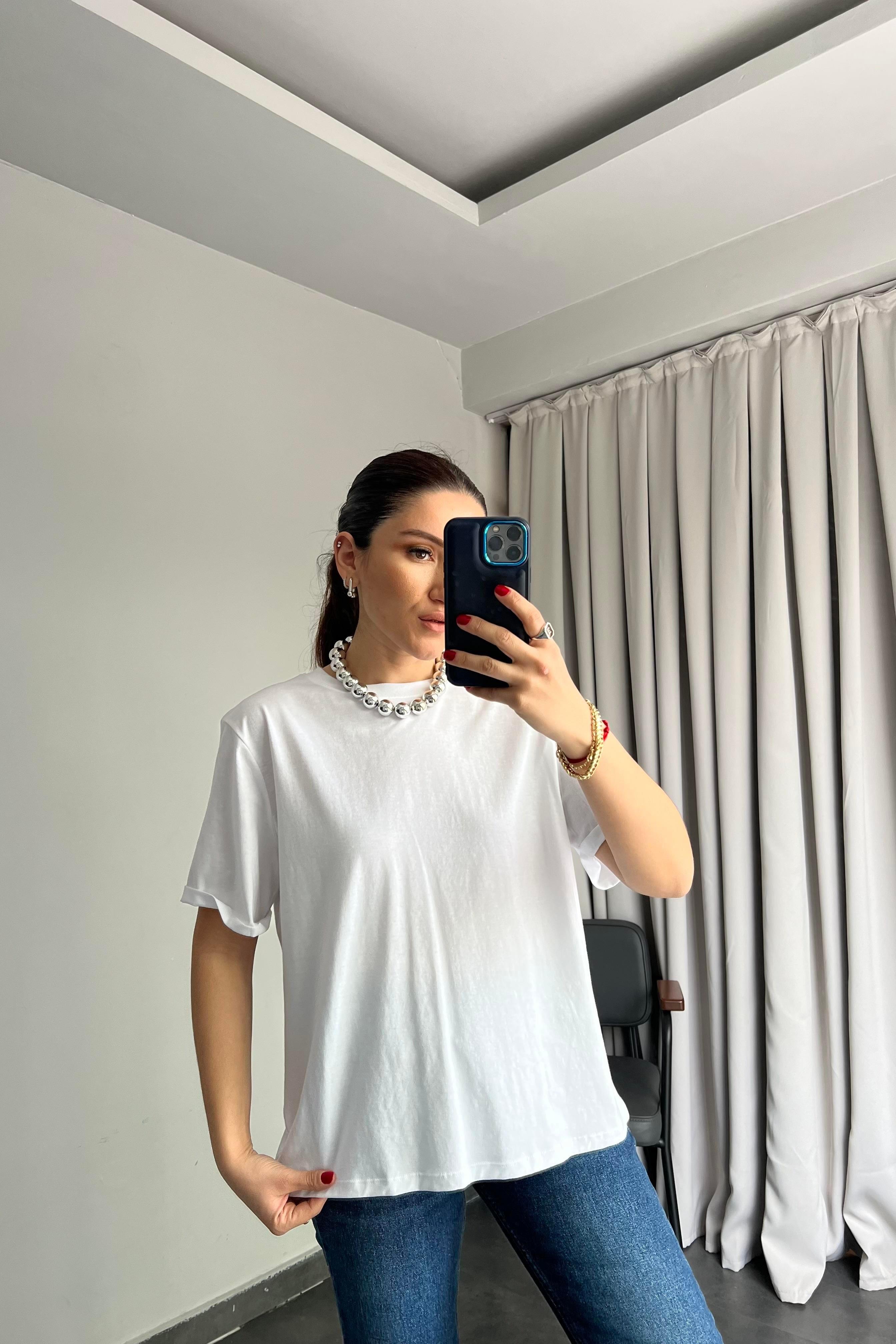KATLAMA KOL SIFIR YAKA BASIC T-SHIRT