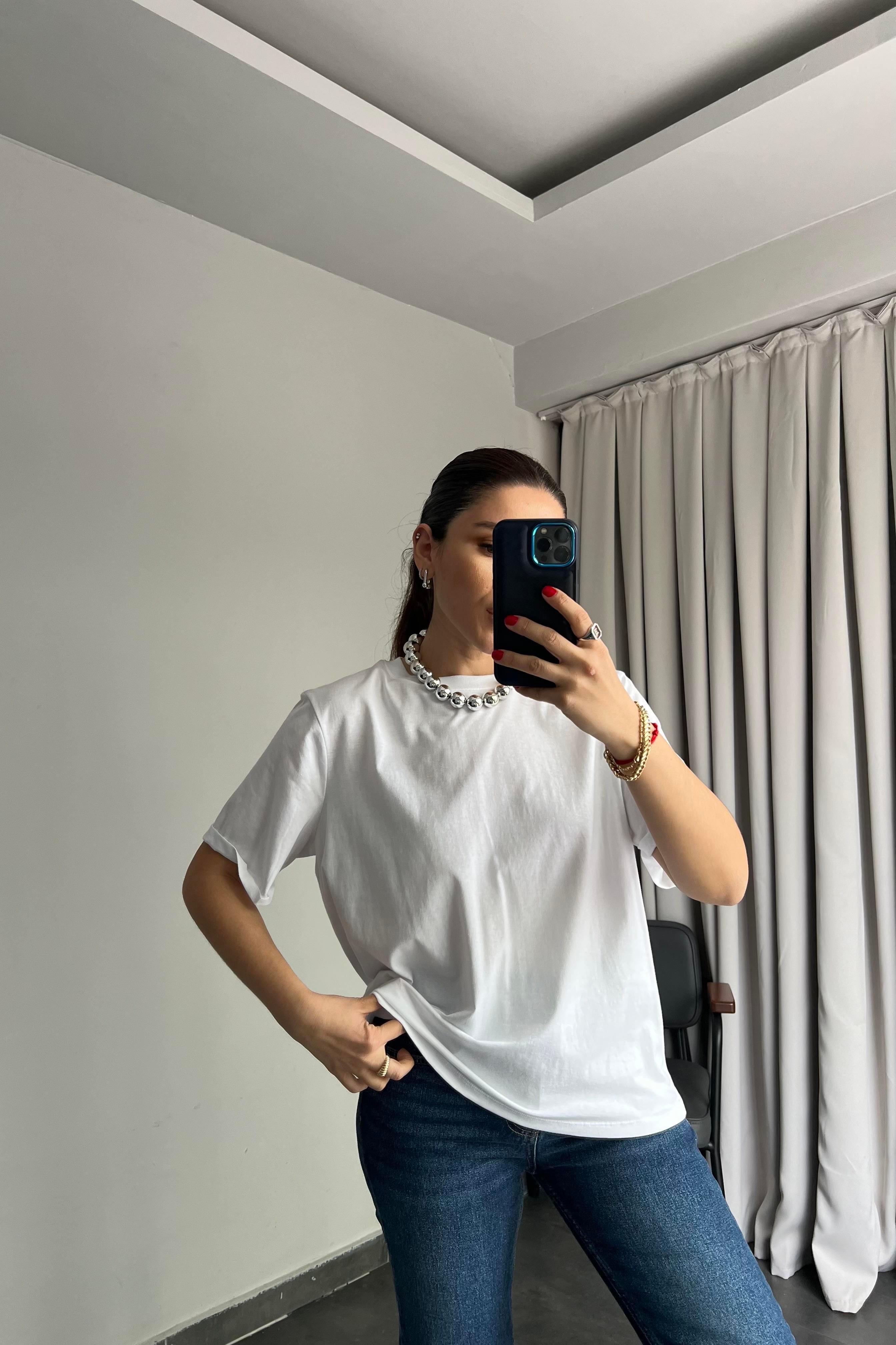 KATLAMA KOL SIFIR YAKA BASIC T-SHIRT
