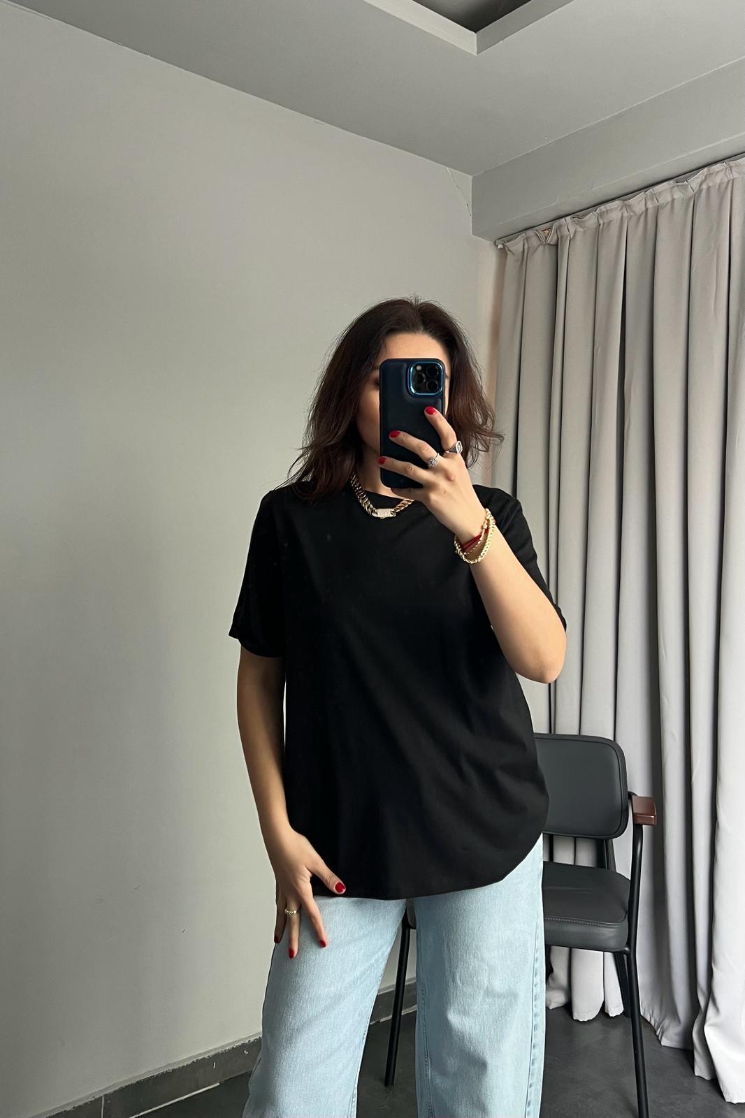 KATLAMA KOL SIFIR YAKA BASIC T-SHIRT