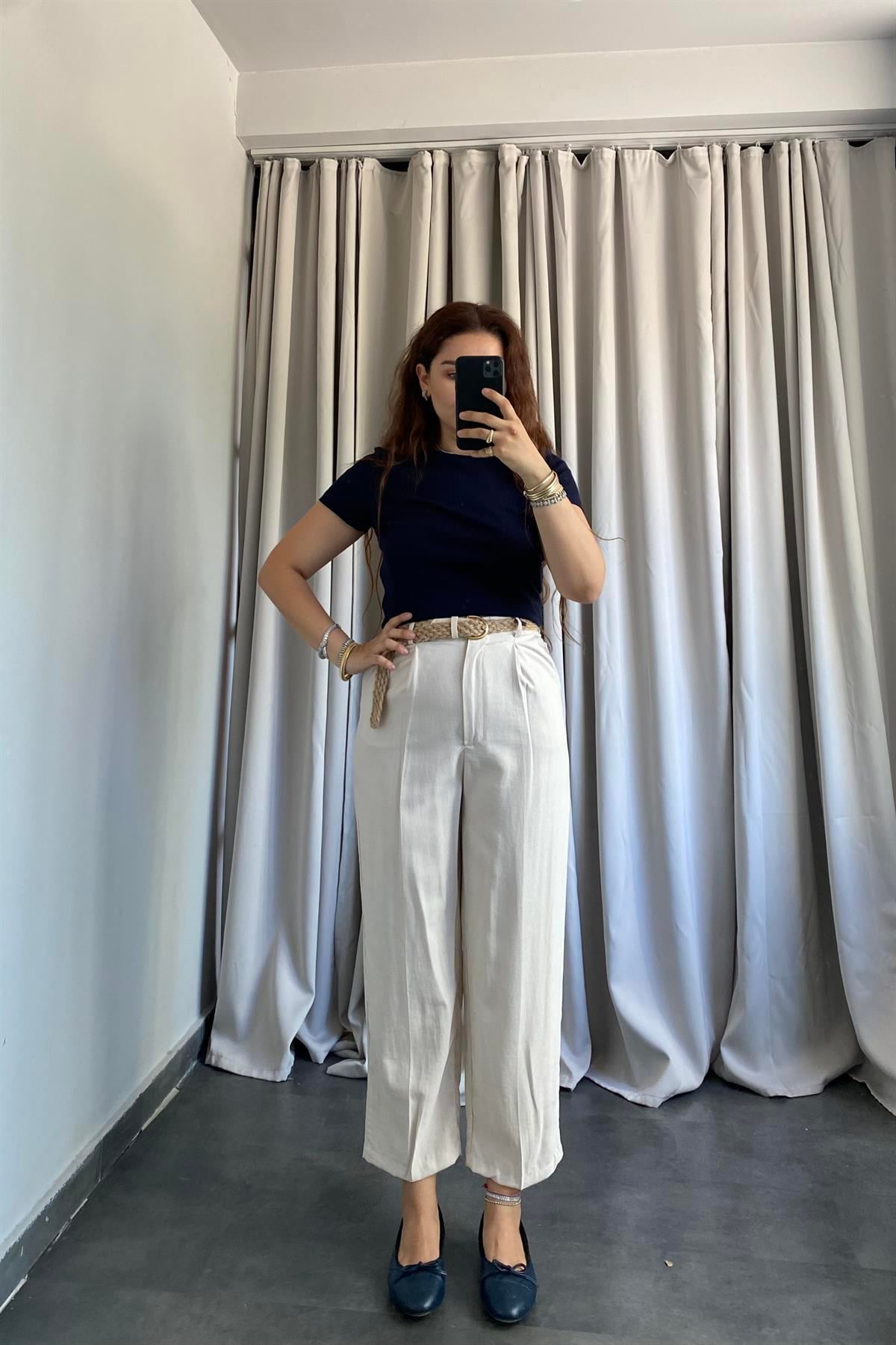 KEMERLİ KETEN PANTOLON /50880