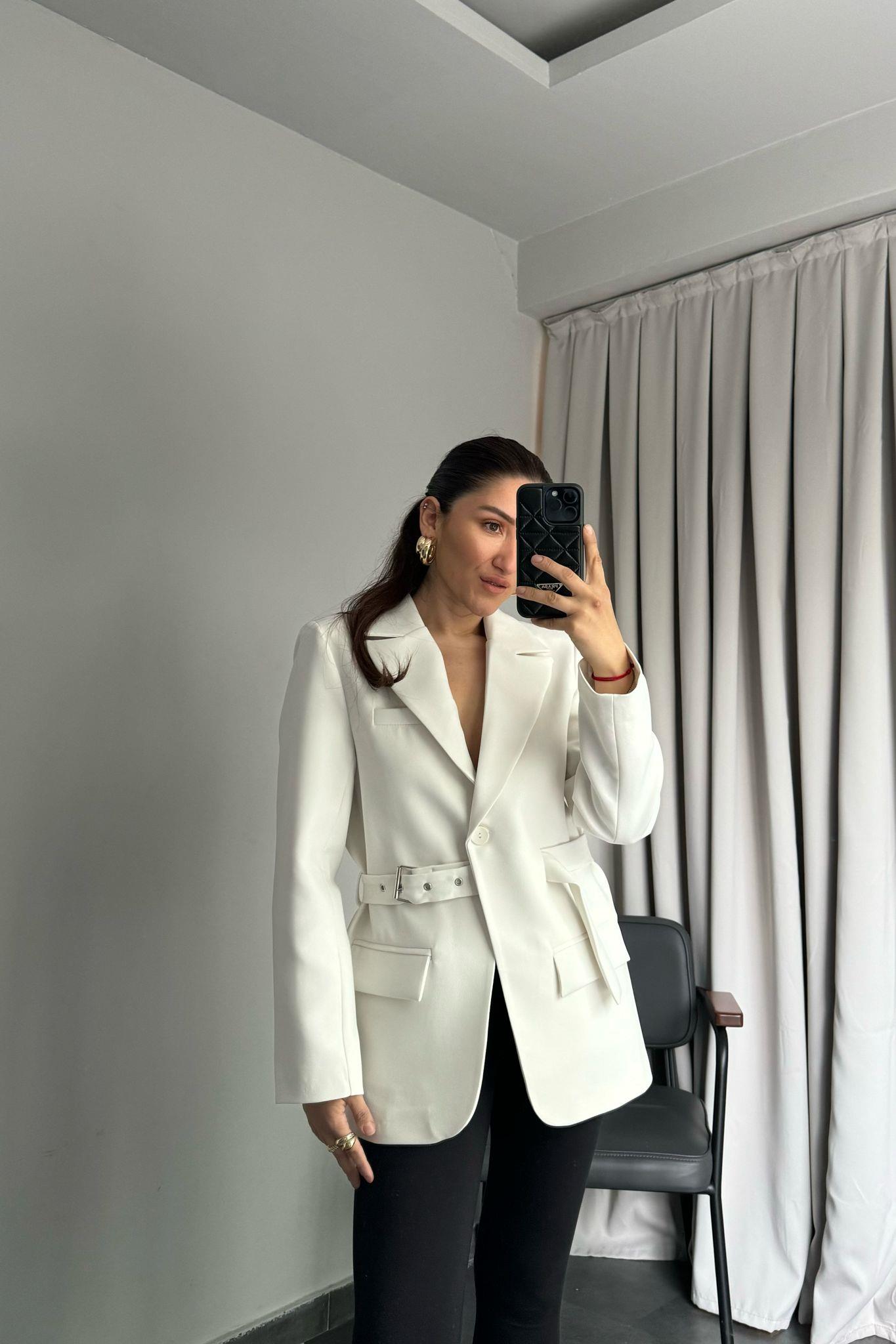 KENDİNDEN KEMERLİ BLAZER CEKET/9367