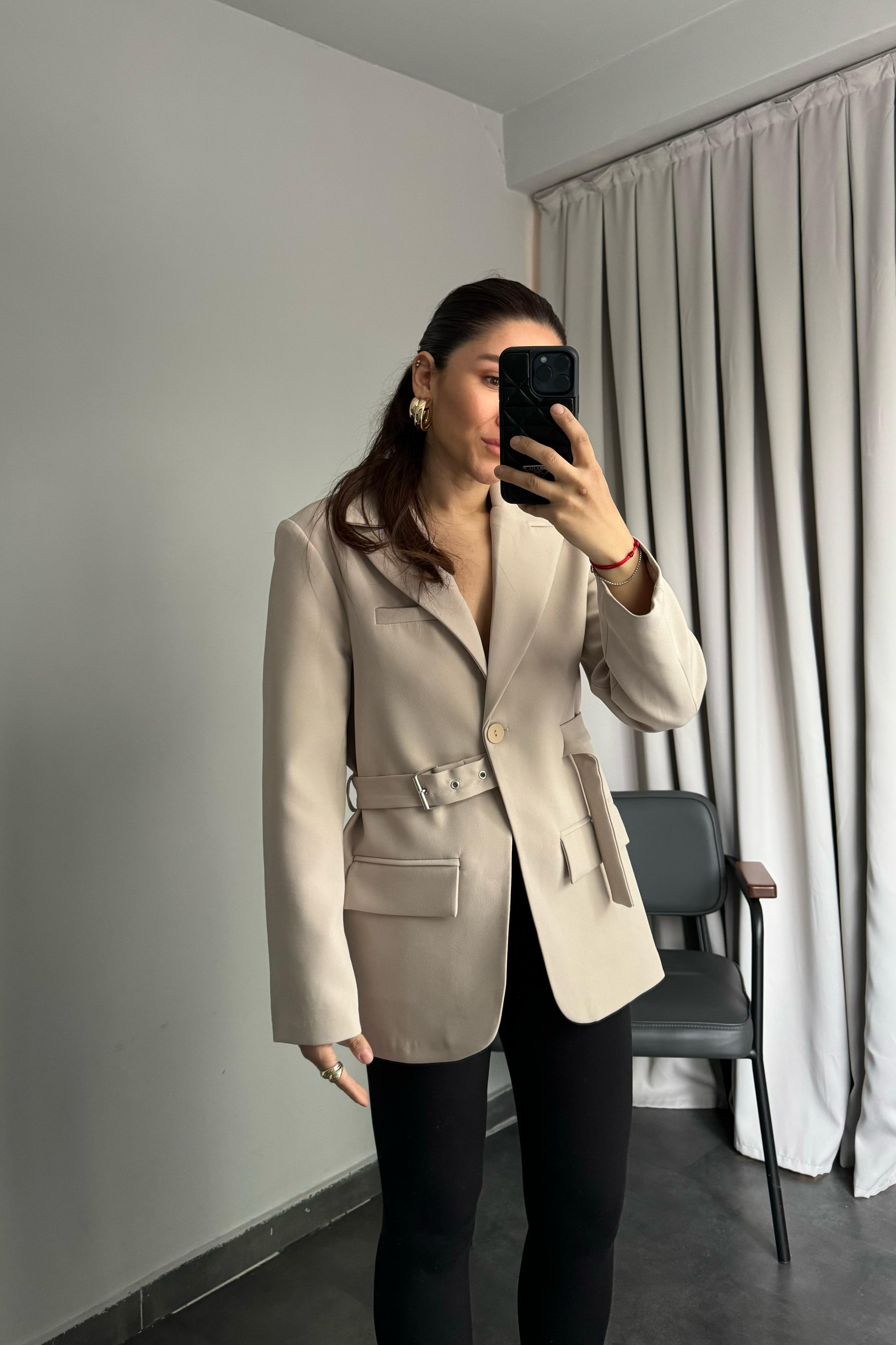 KENDİNDEN KEMERLİ BLAZER CEKET/9367
