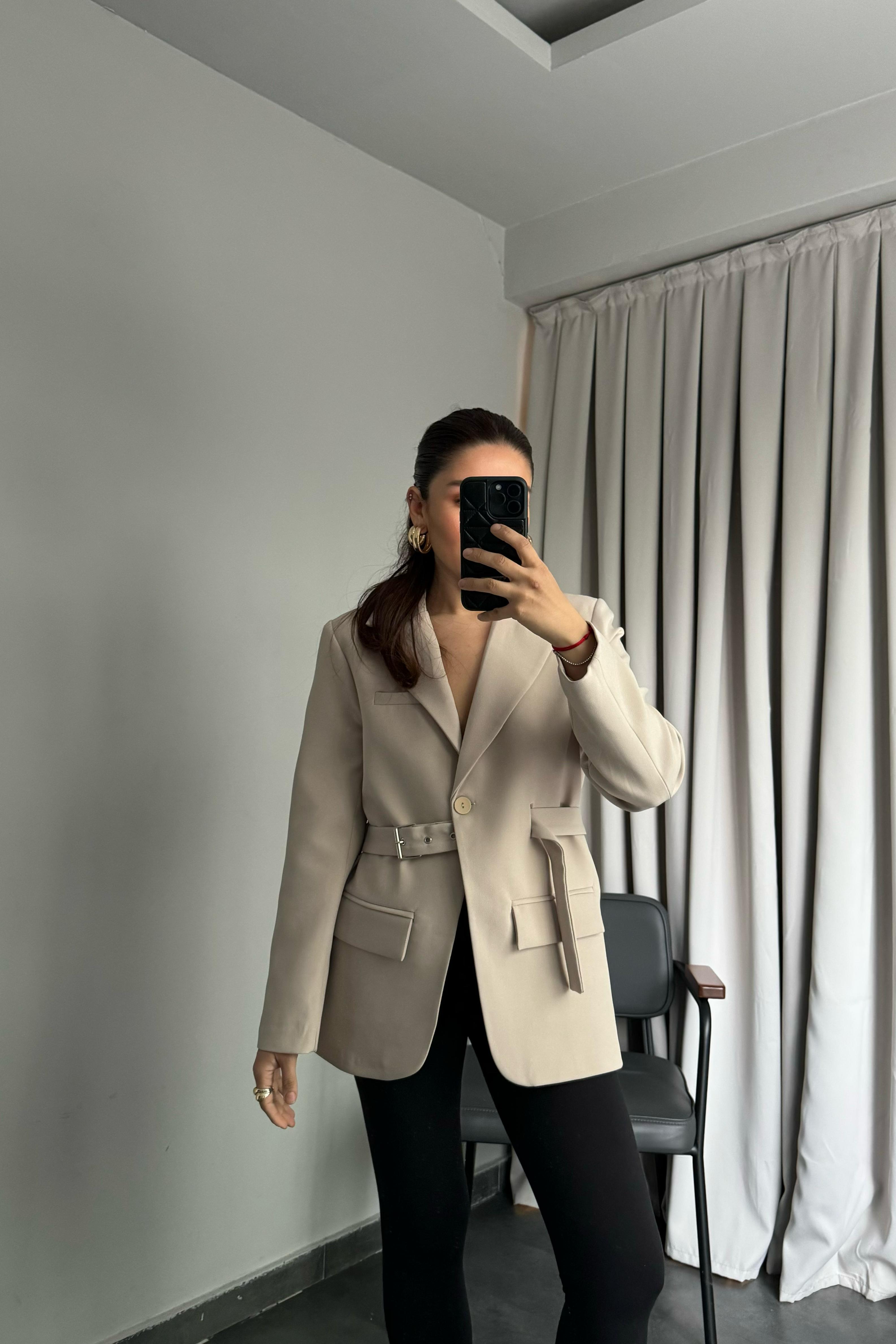 KENDİNDEN KEMERLİ BLAZER CEKET/9367
