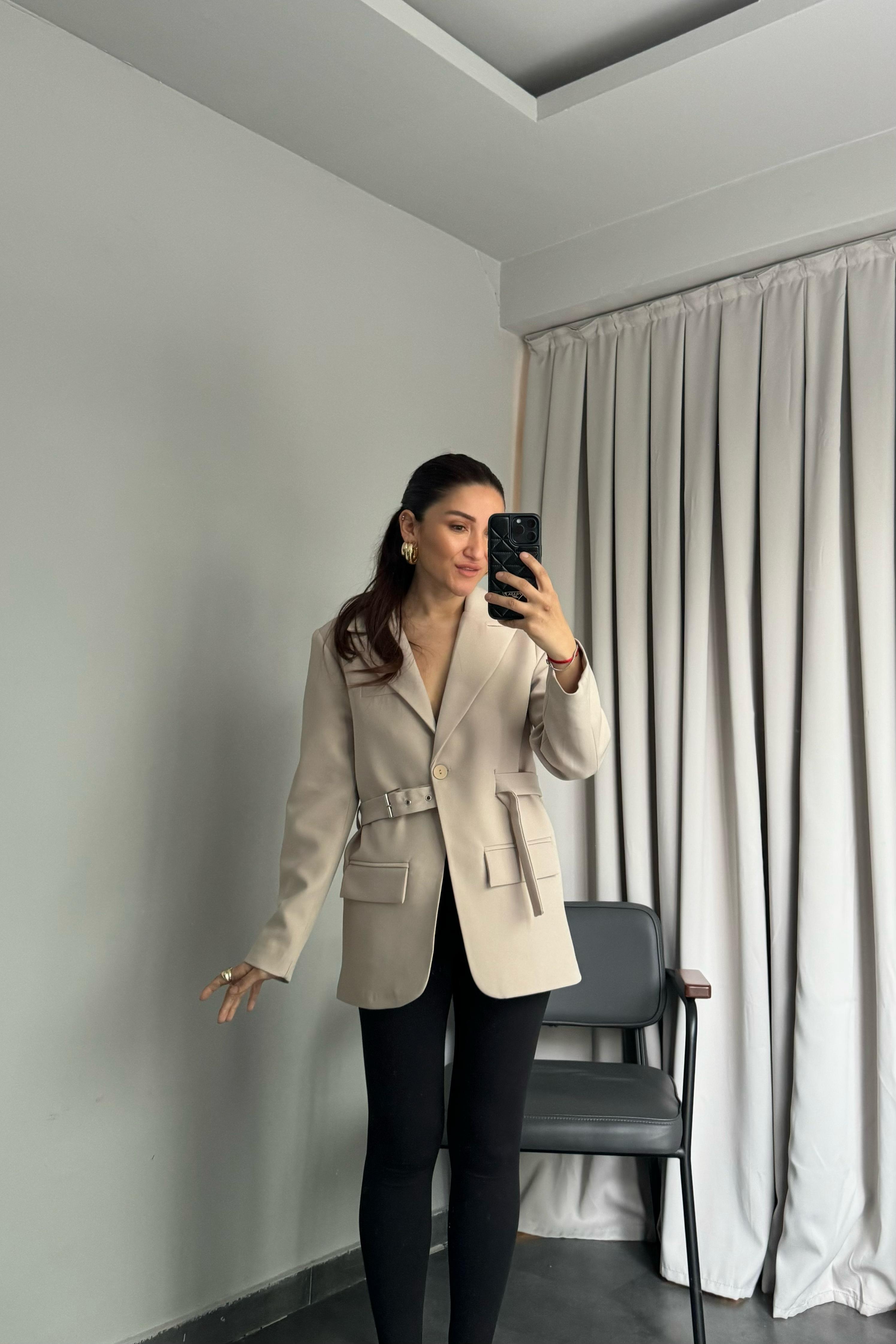 KENDİNDEN KEMERLİ BLAZER CEKET/9367