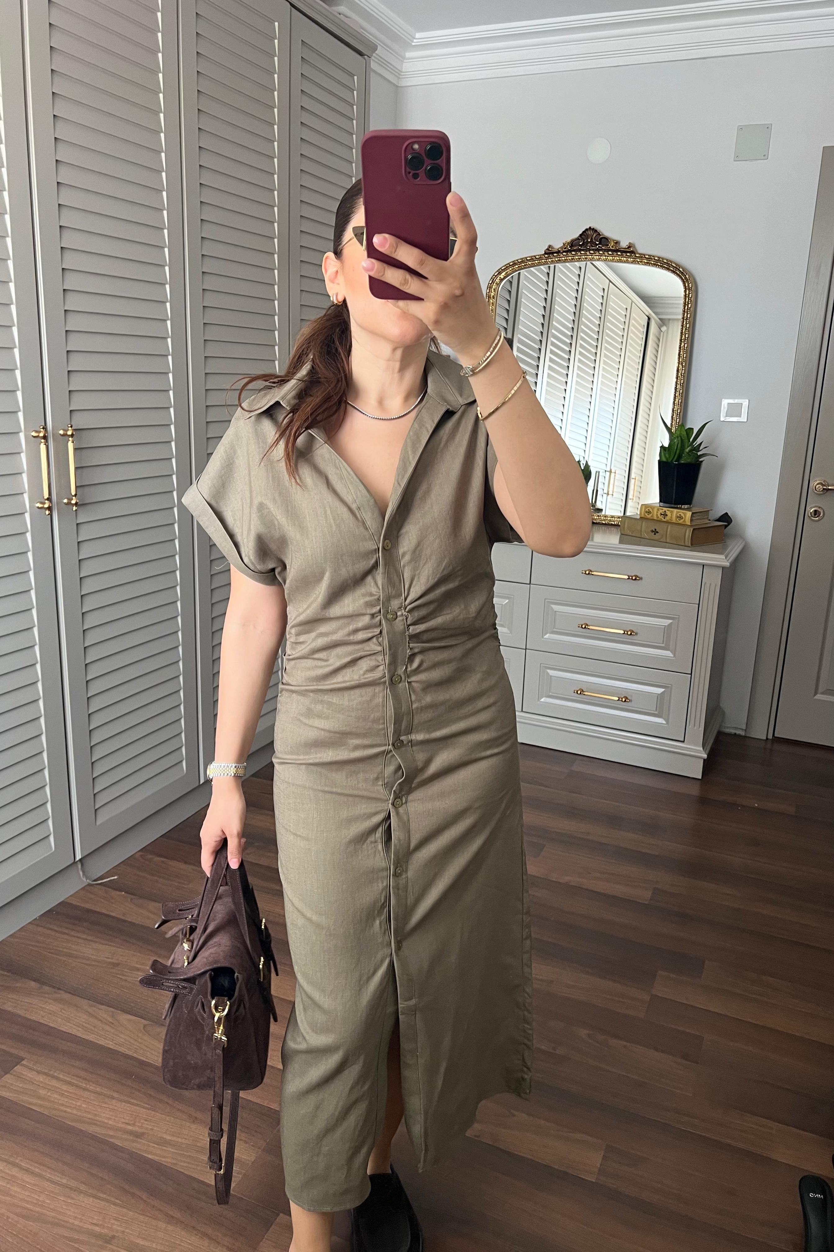 KETEN DRAPELİ ELBİSE/0452