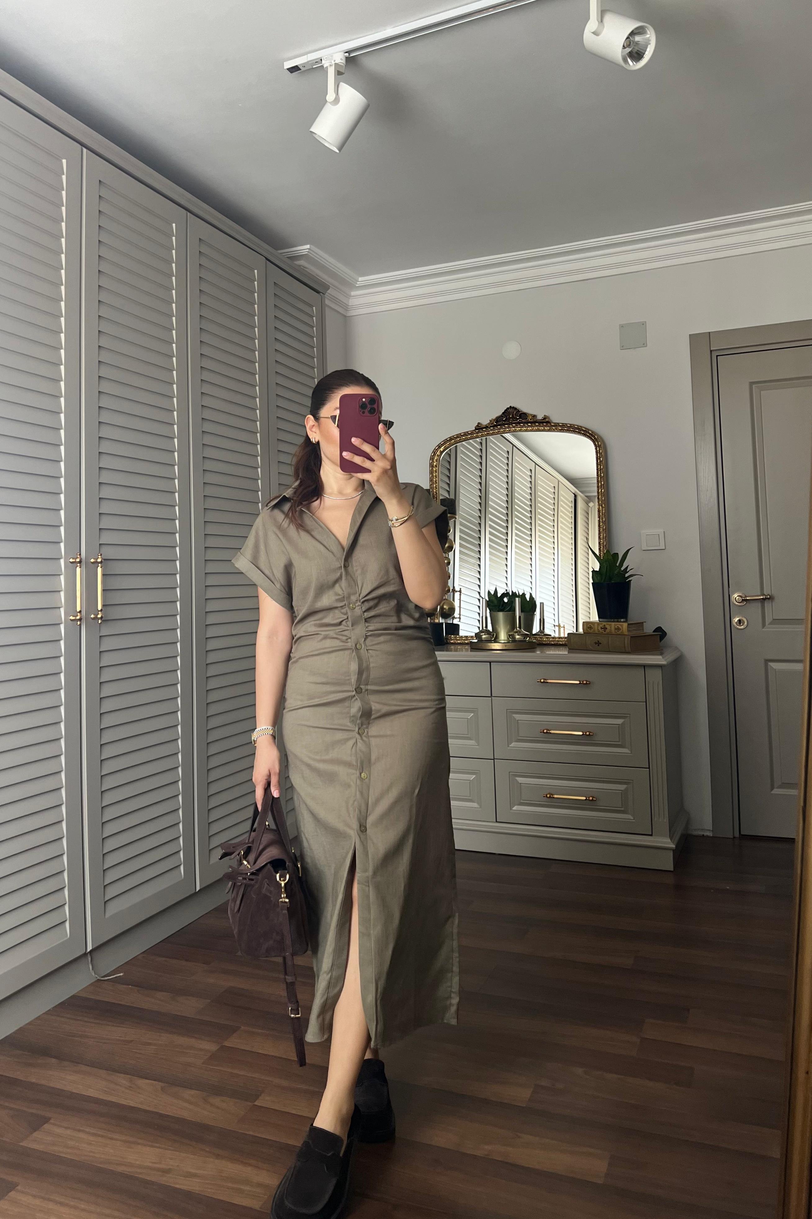 KETEN DRAPELİ ELBİSE/0452