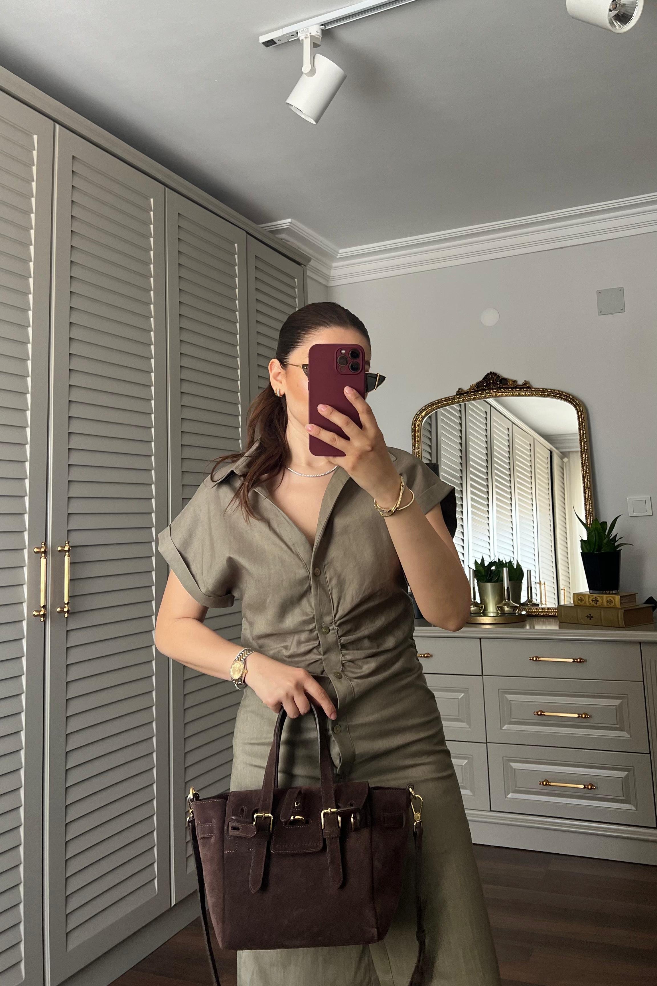 KETEN DRAPELİ ELBİSE/0452