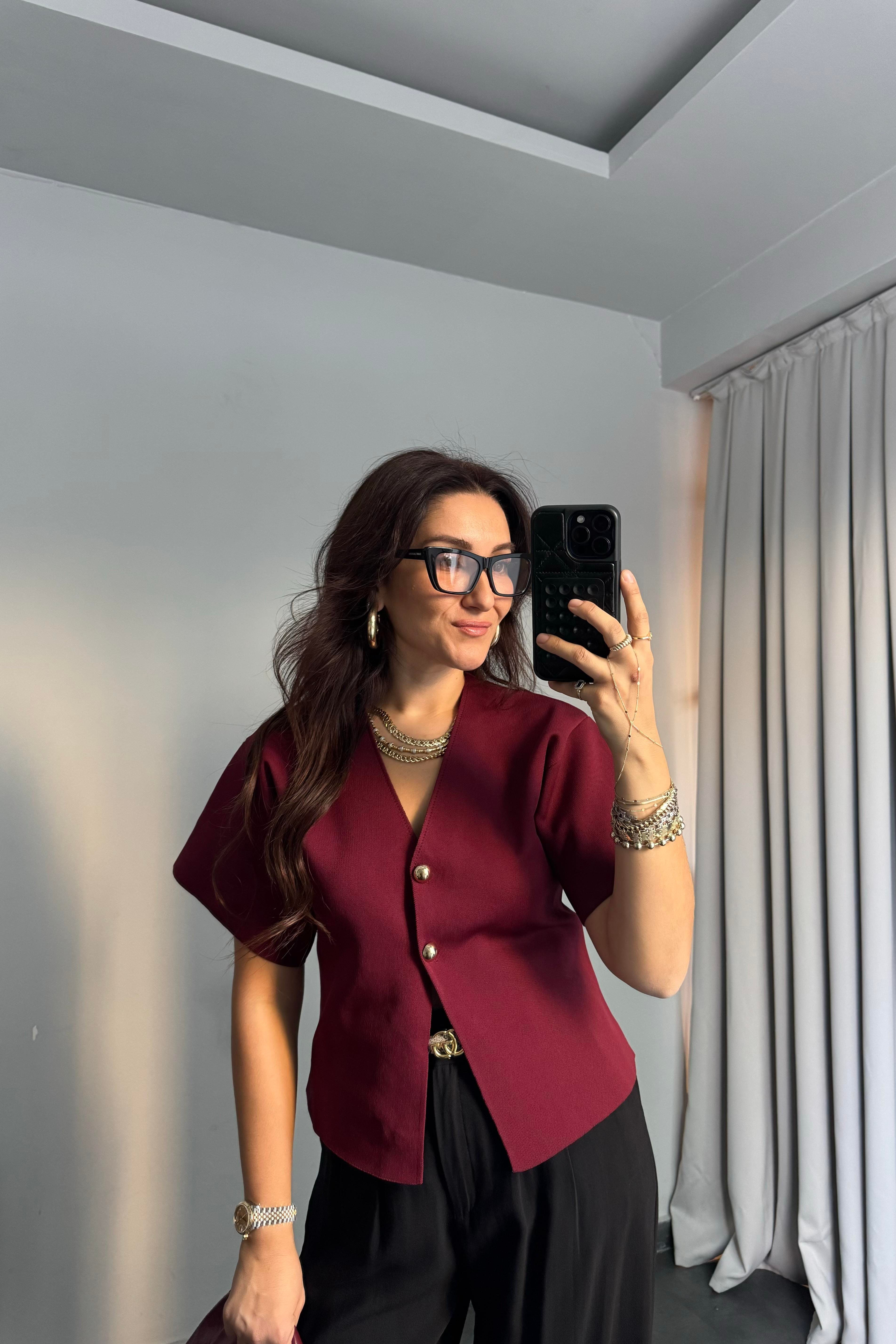 KISA KOL GOLD DÜĞMELİ TRİKO/4554