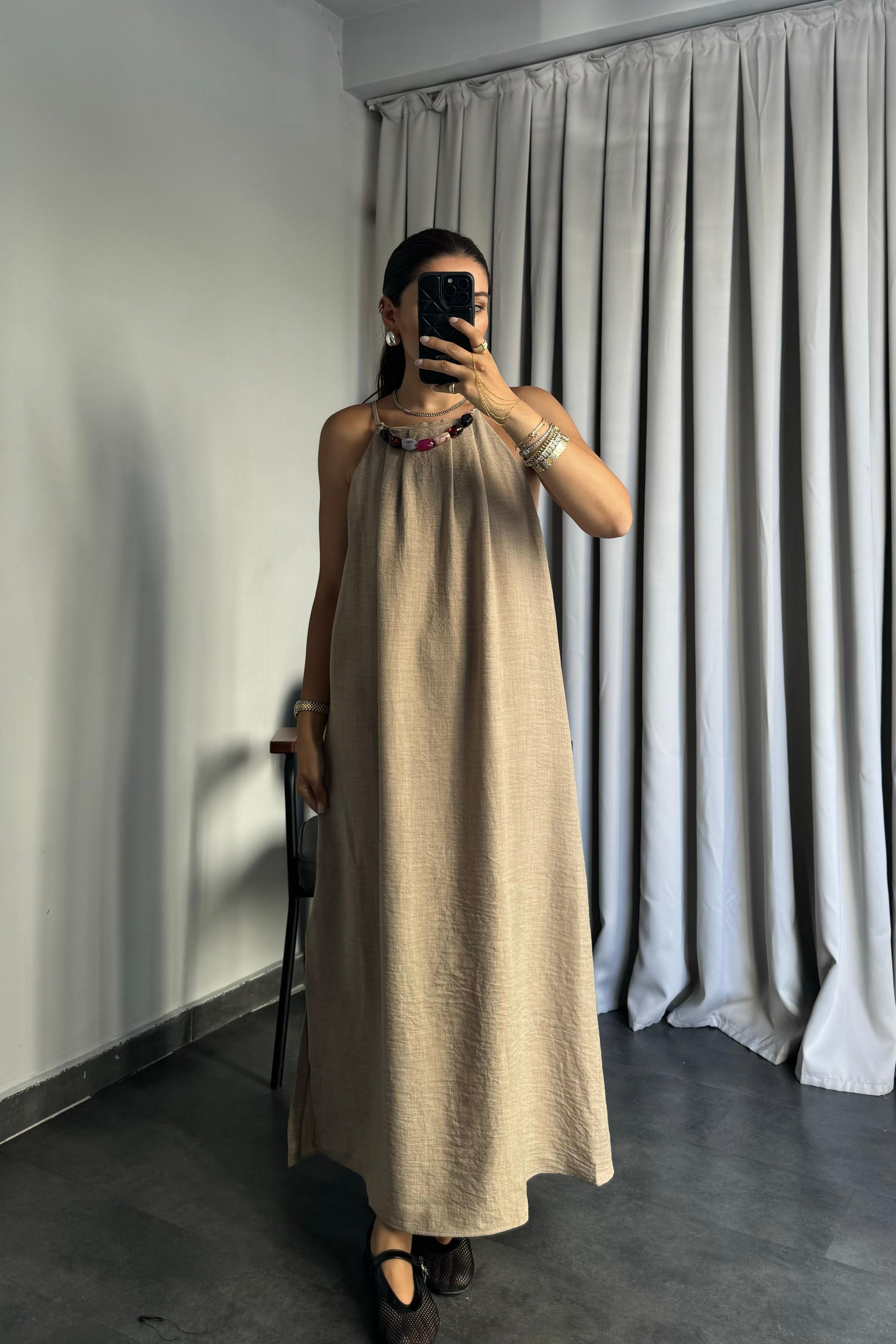 KOLYELİ HALTER YAKA ELBİSE/5467