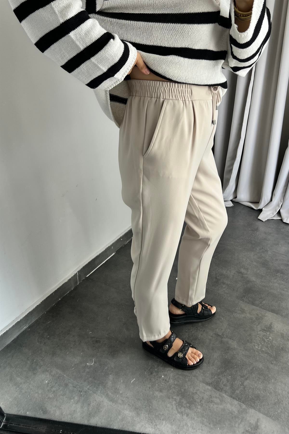 KREP BELİ İPLİ HAVUÇ PANTOLON