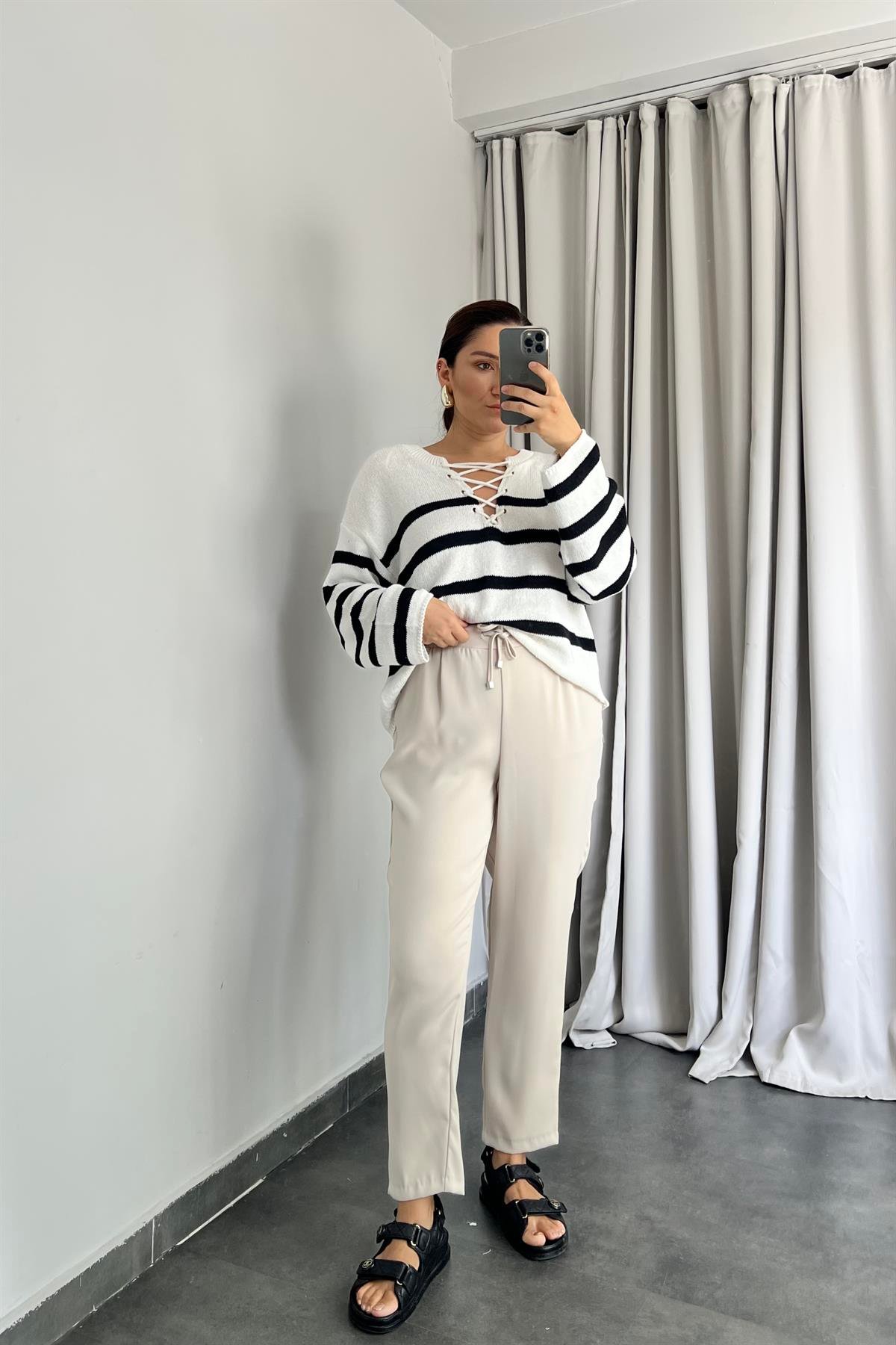 KREP BELİ İPLİ HAVUÇ PANTOLON