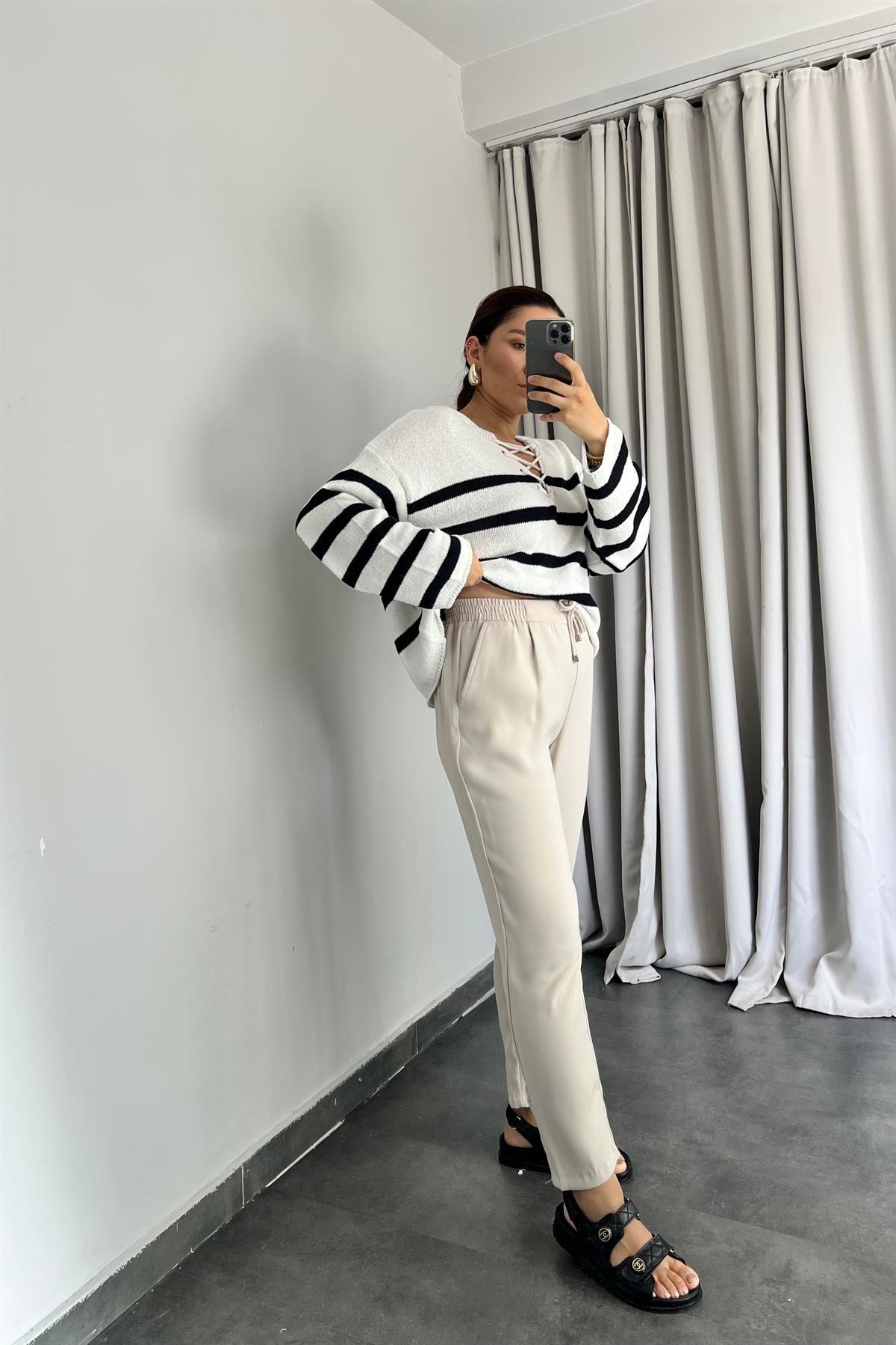 KREP BELİ İPLİ HAVUÇ PANTOLON