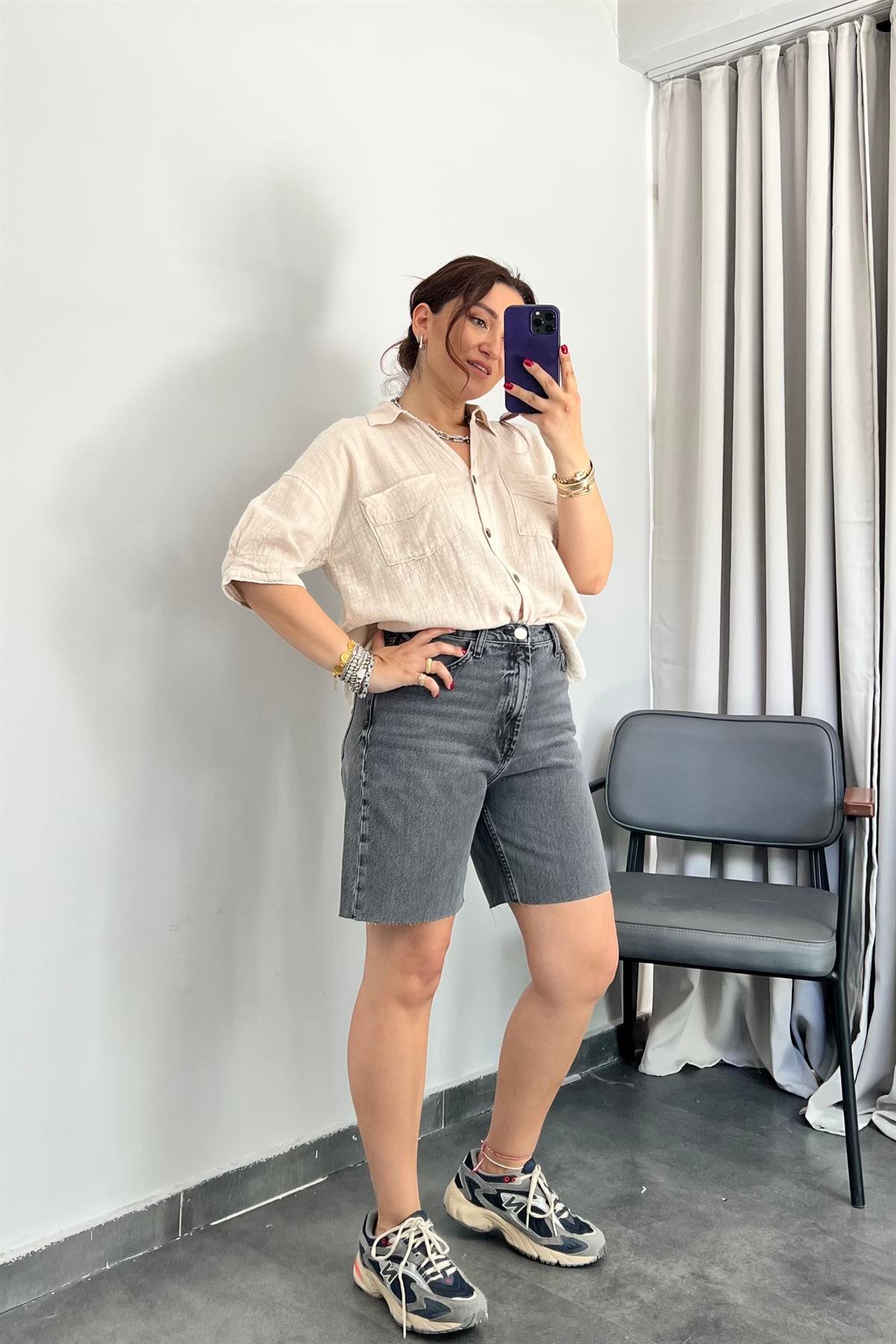 LAZER KESİM DENİM ŞORT