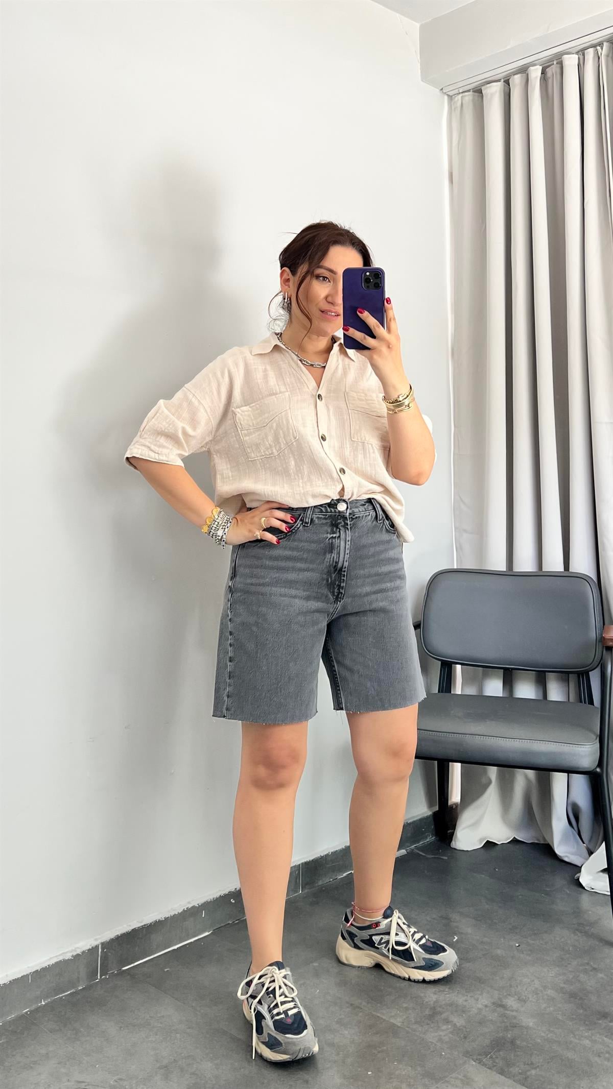 LAZER KESİM DENİM ŞORT