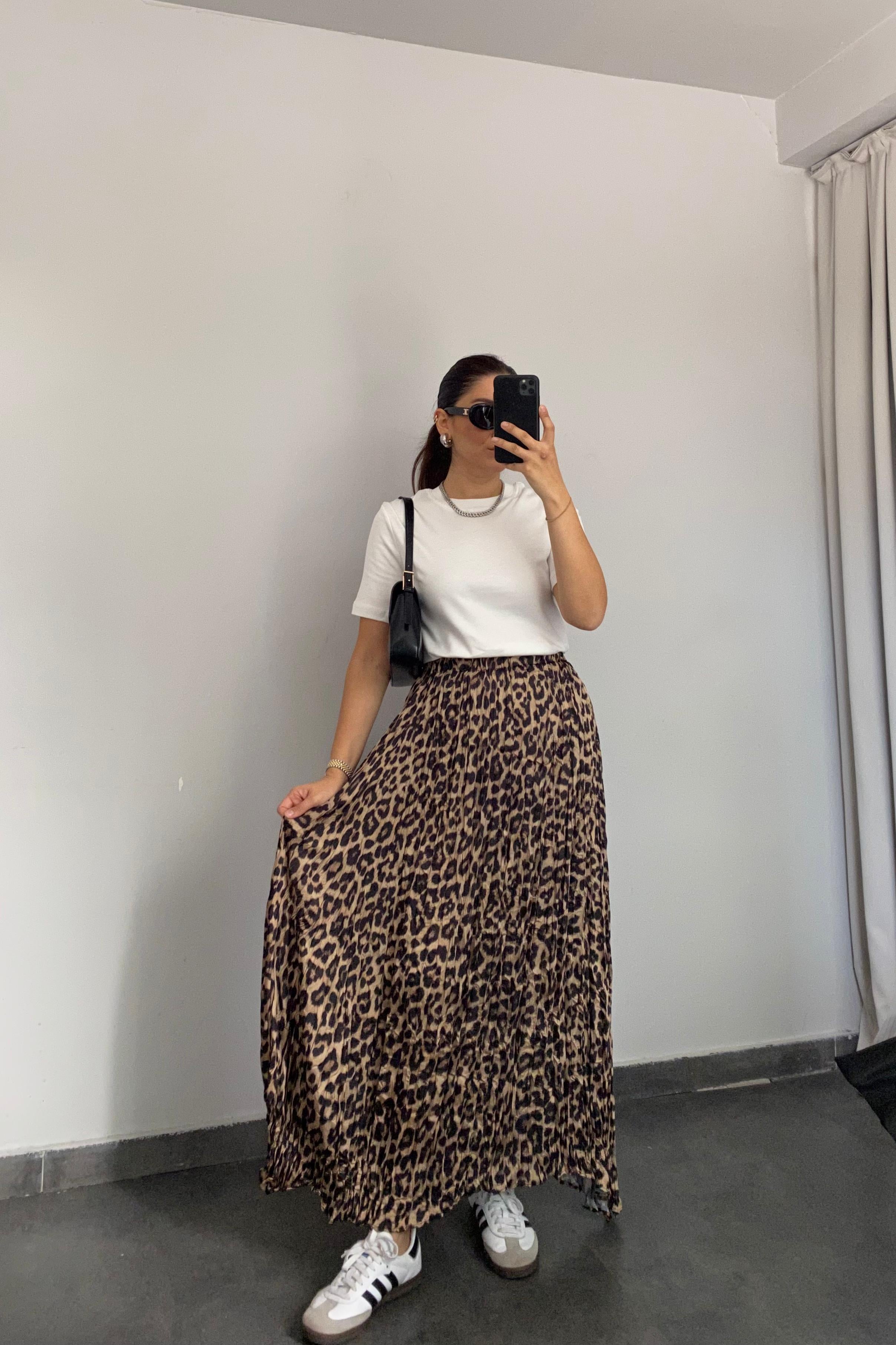 LEOPAR DESENLİ PİLELİ ETEK/3237