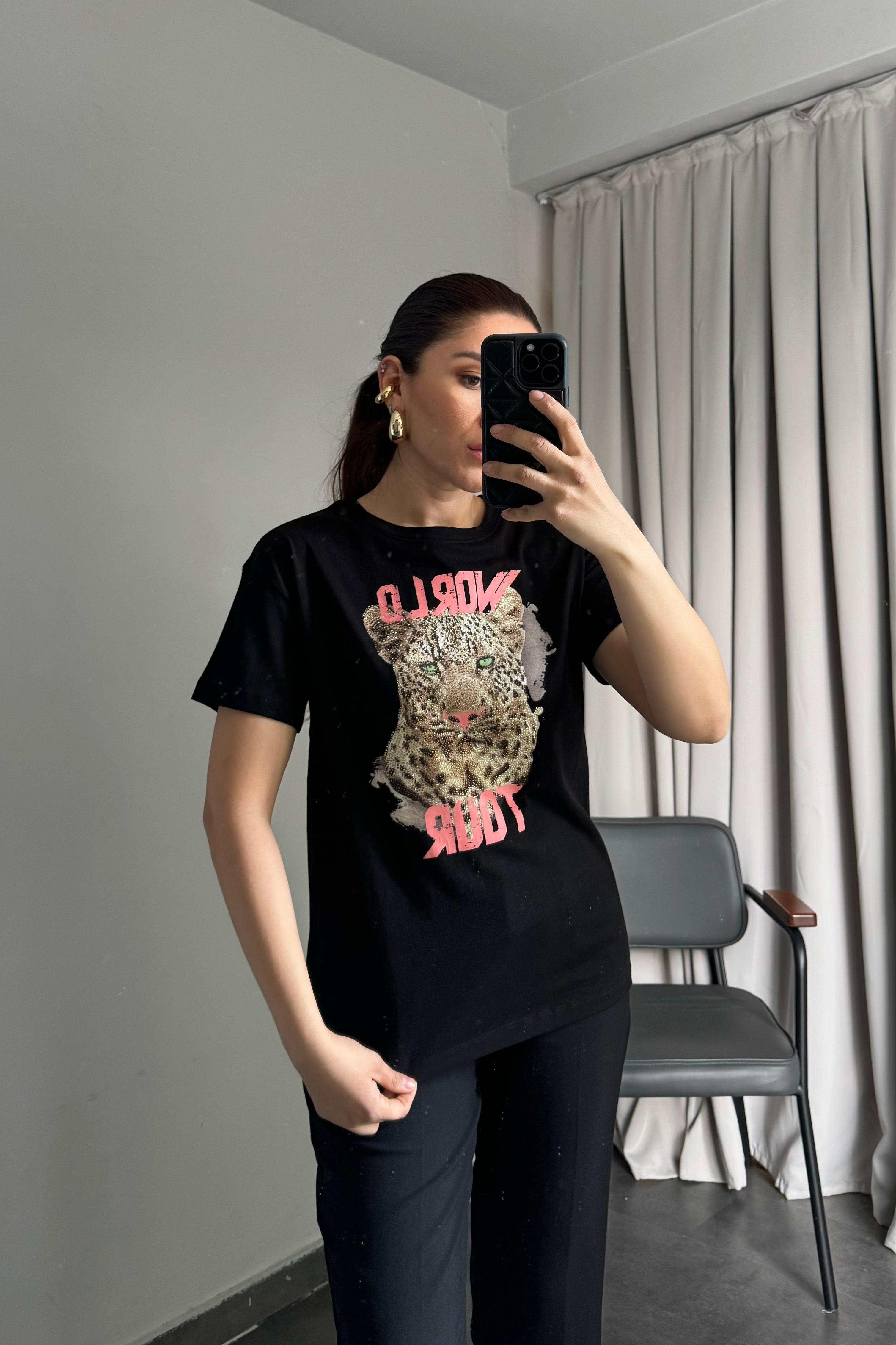 LEOPAR TAŞLI BASIC T-SHIRT /4501