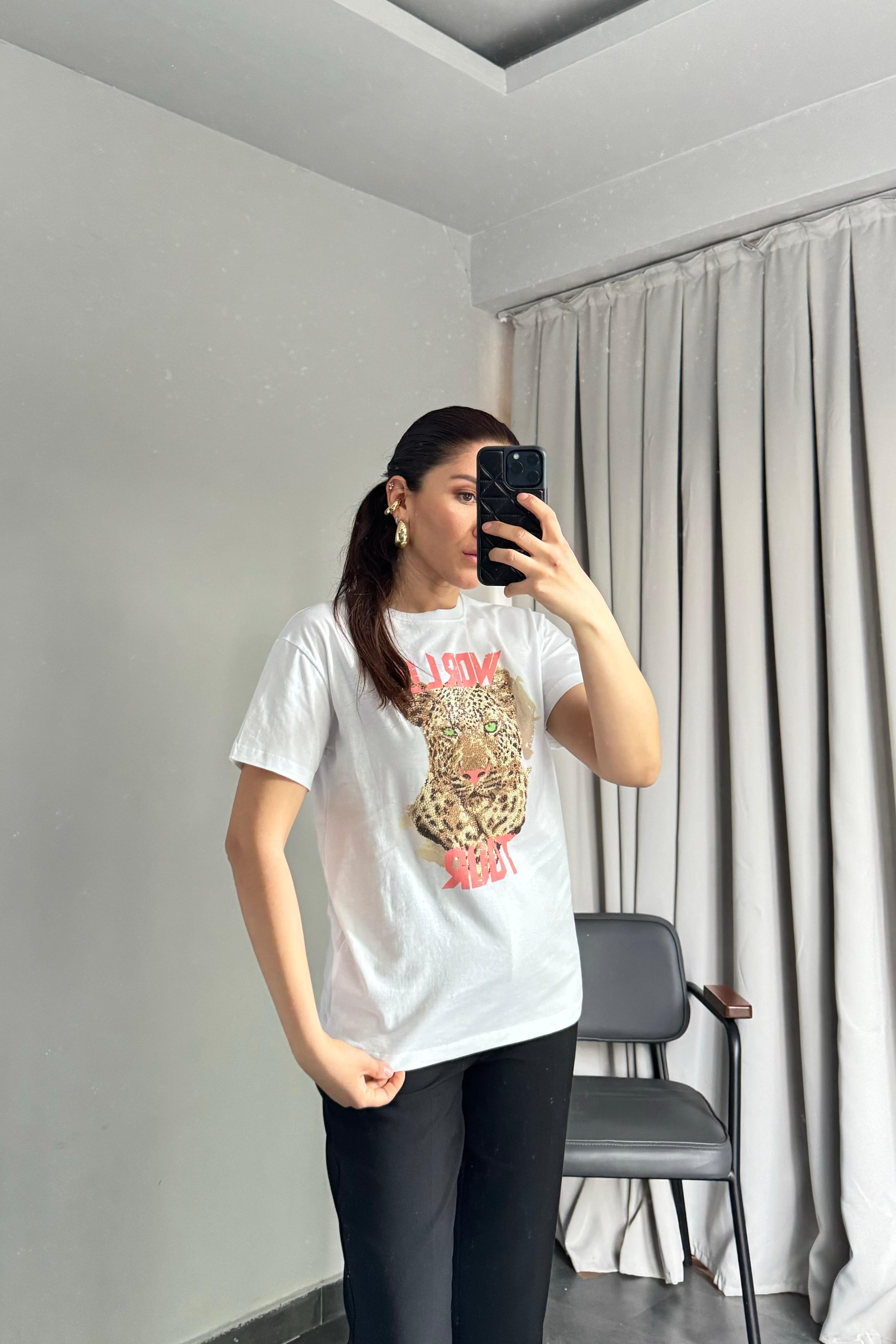 LEOPAR TAŞLI BASIC T-SHIRT /4501