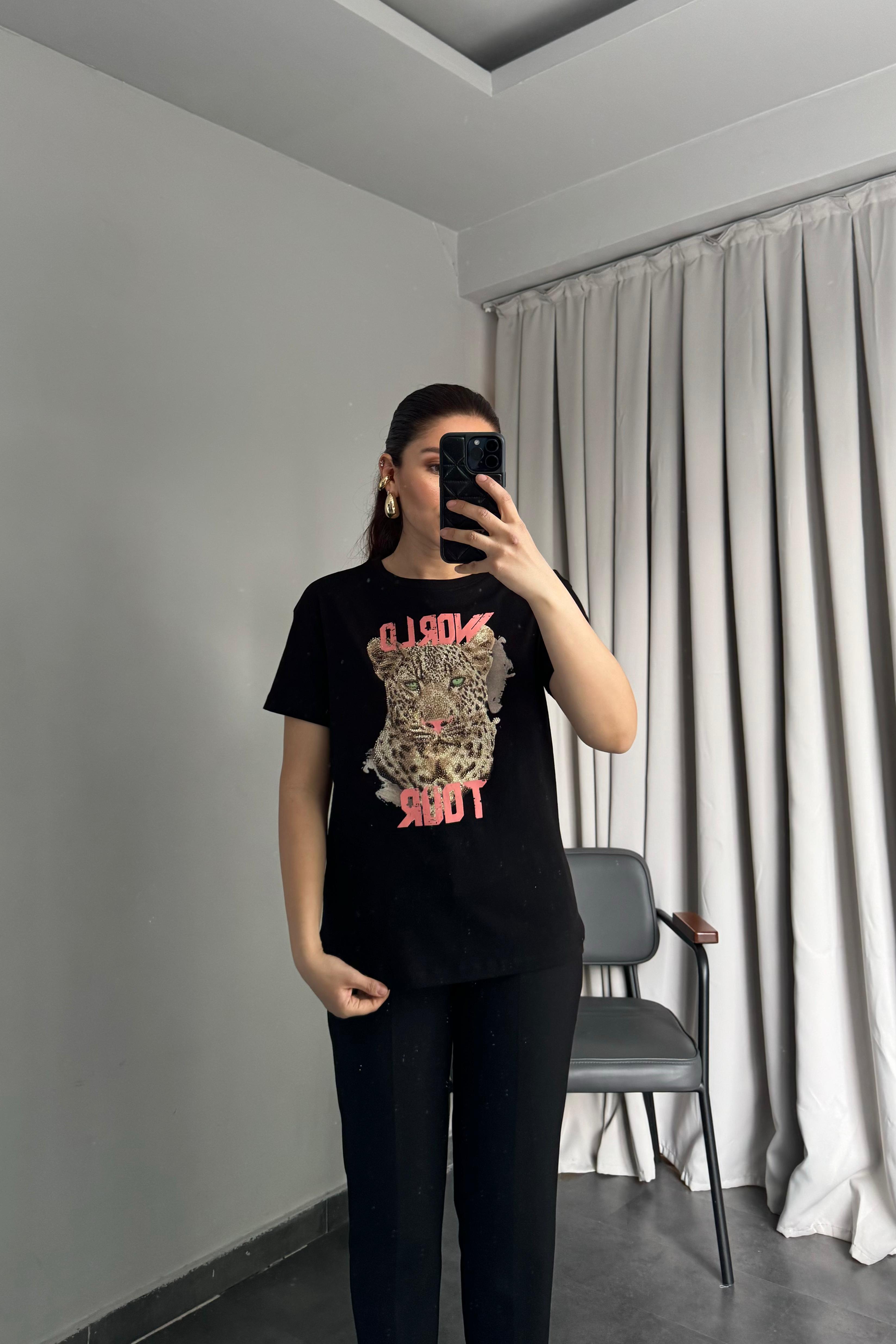 LEOPAR TAŞLI BASIC T-SHIRT /4501