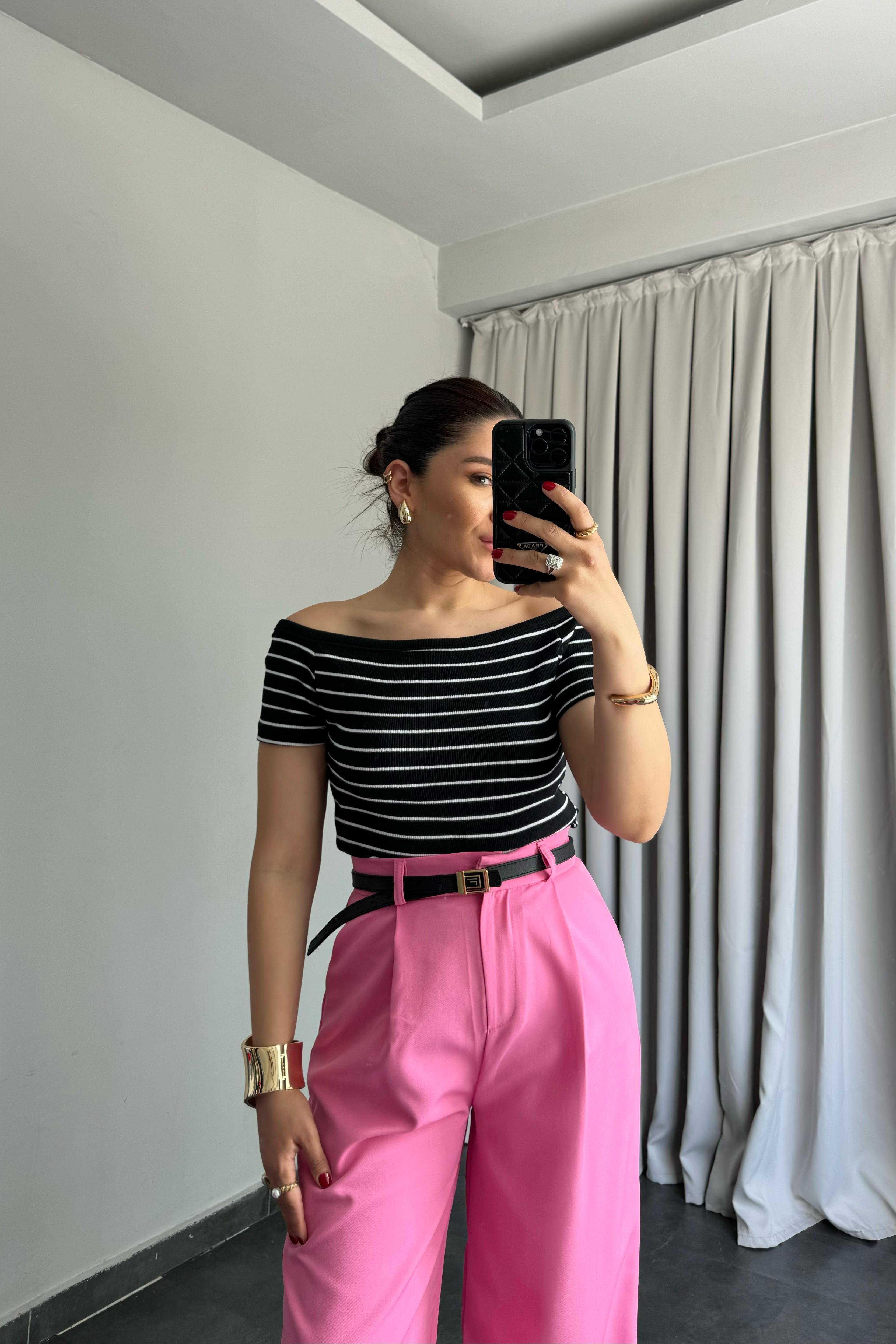 MADONNA YAKA ÇİZGİLİ CROP
