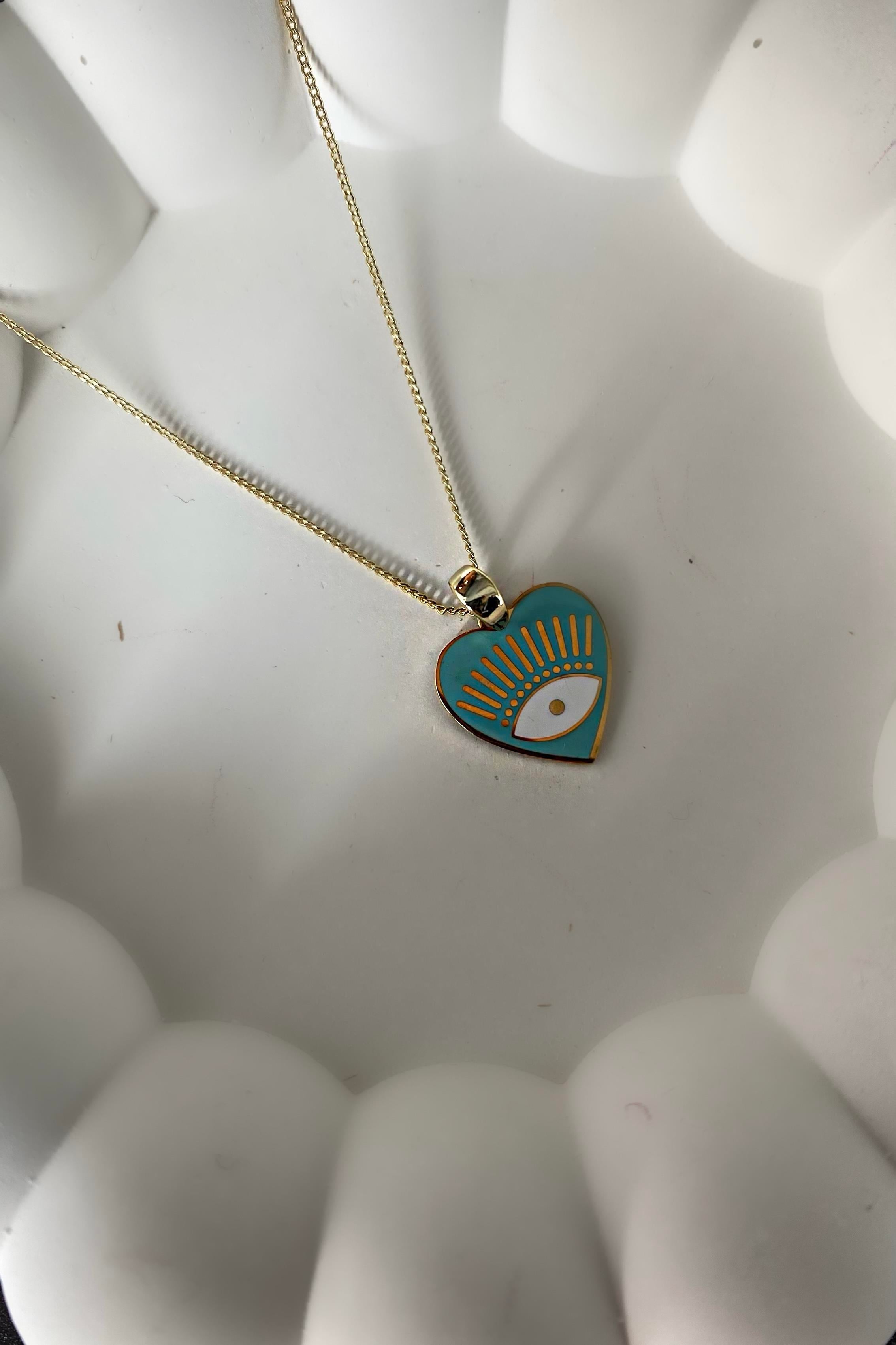 MAVİ MİNELİ KALP KOLYE