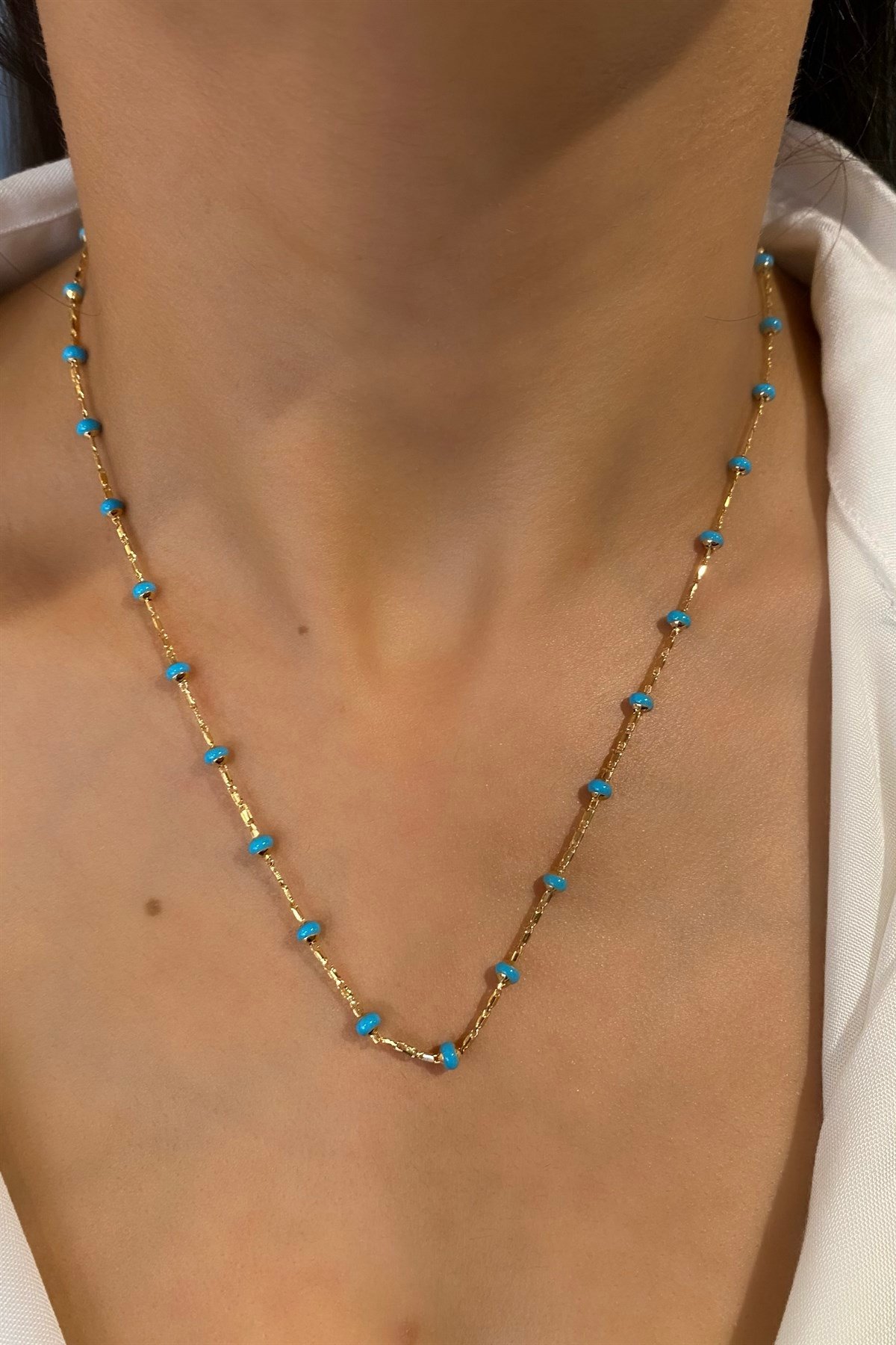 MAVİ MİNELİ TOPLU KOLYE 45cm