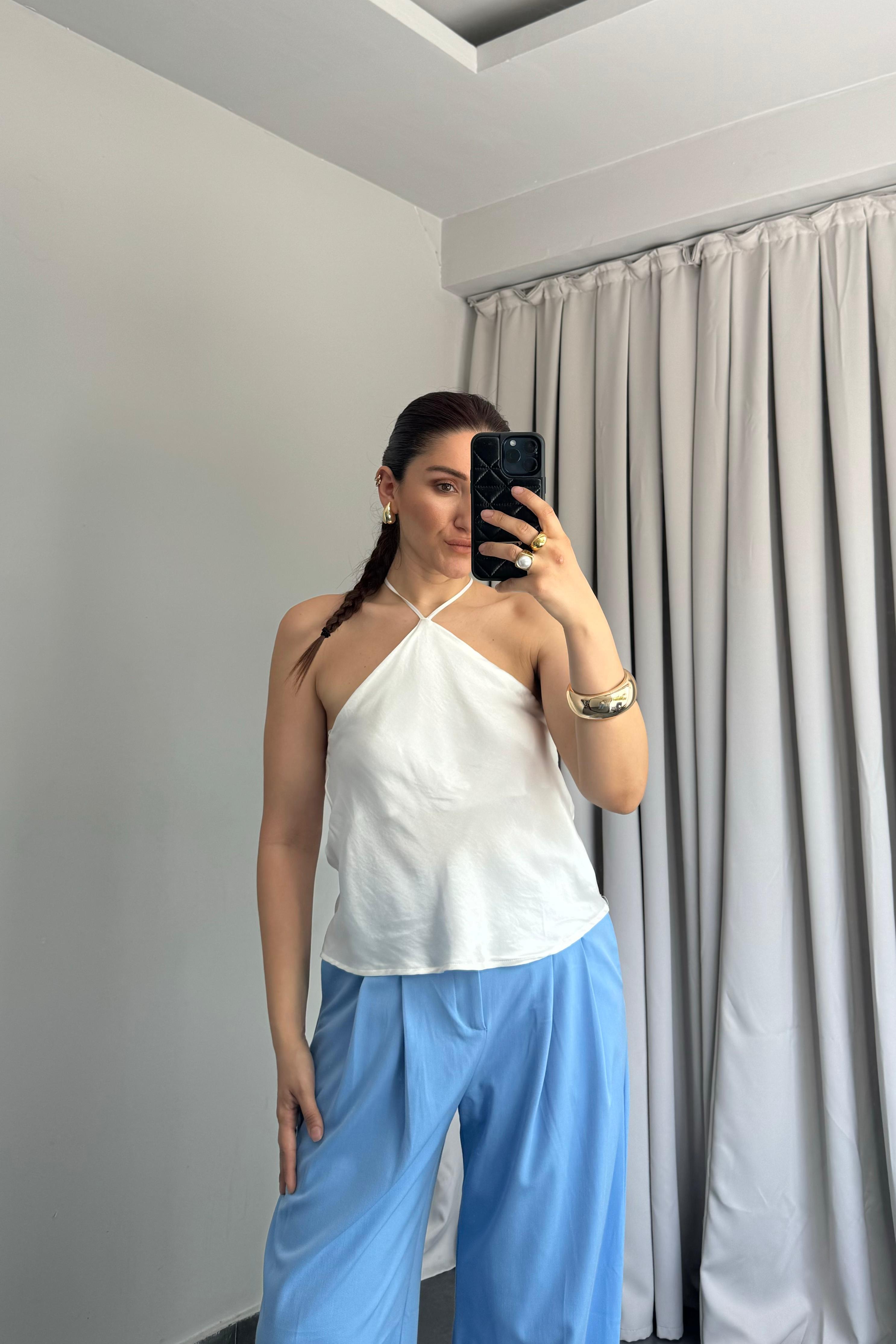 ÖNÜ ÇAPRAZ SATEN BLUZ