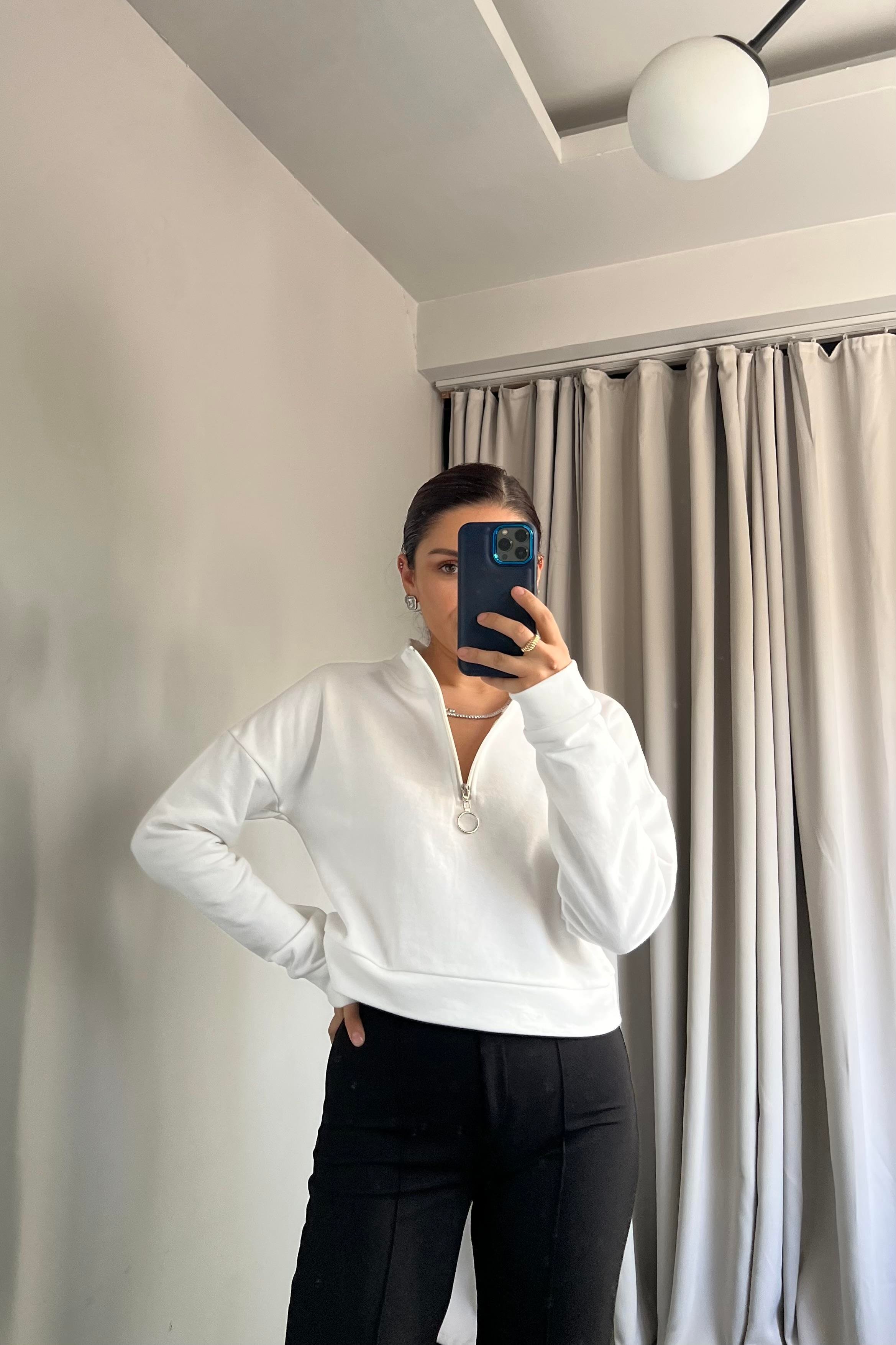 ÖNÜ FERMUARLI DÜŞÜK KOL SWEATSHIRT/165