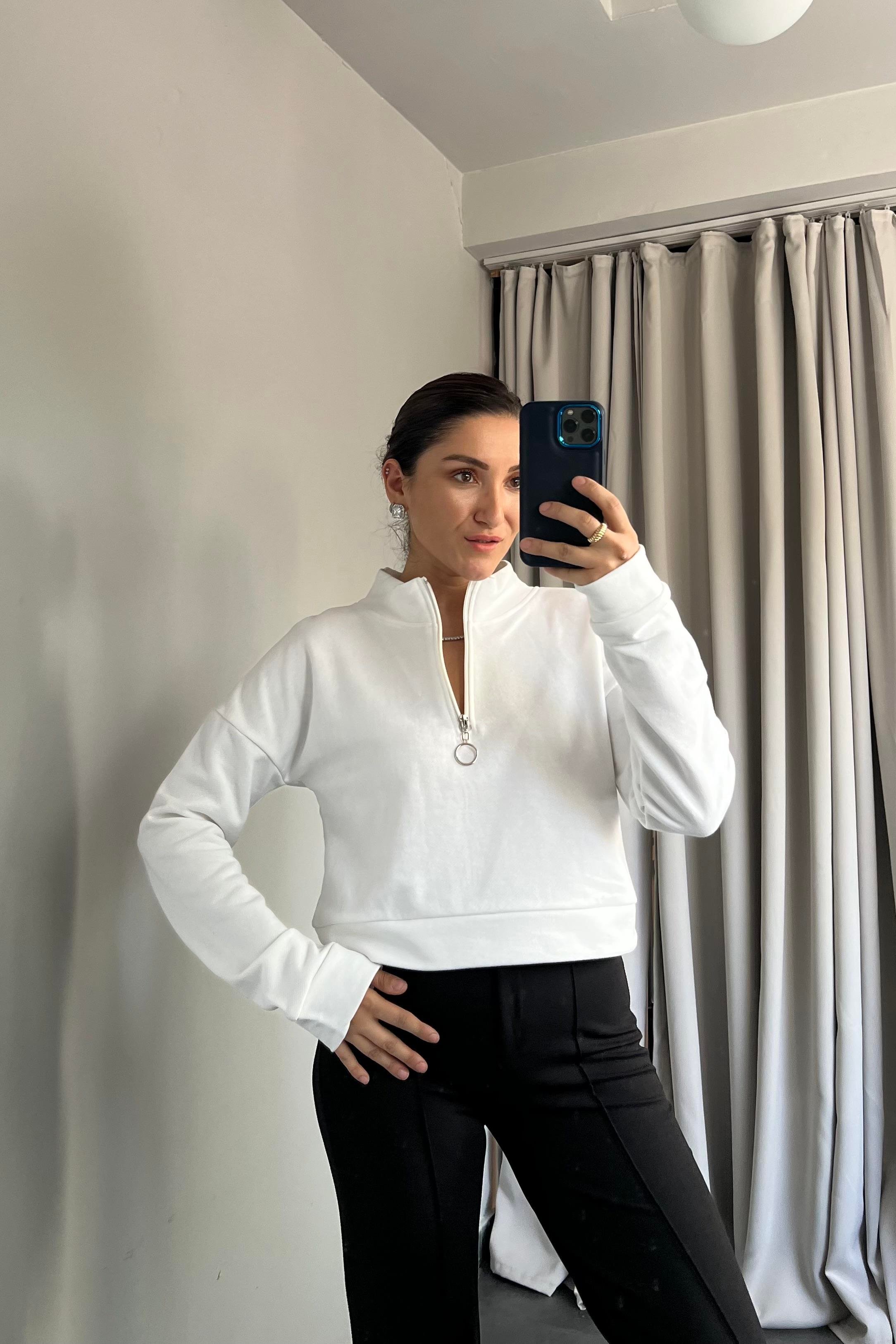ÖNÜ FERMUARLI DÜŞÜK KOL SWEATSHIRT/165