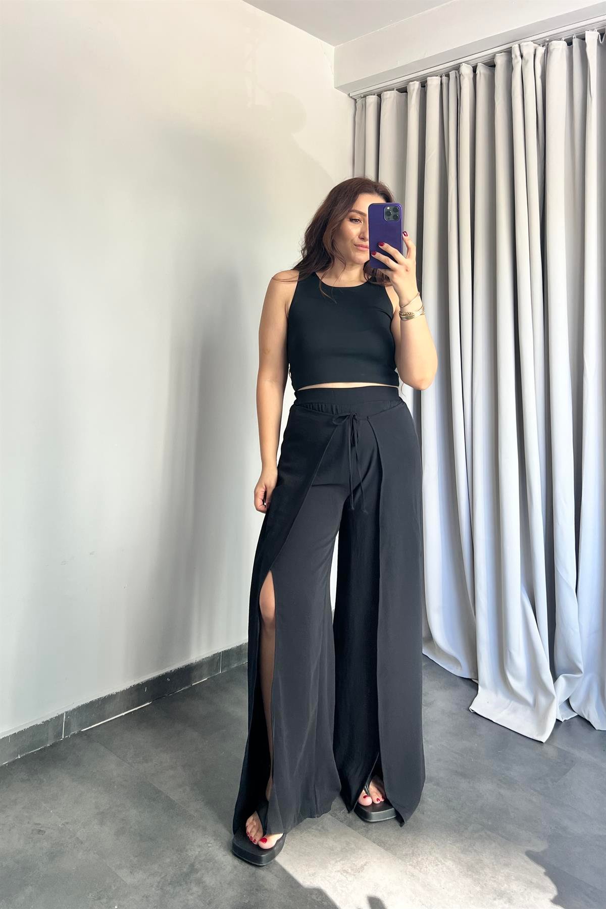 ÖNÜ İP BAĞLAMALI YIRTMAÇLI PANTOLON/50609