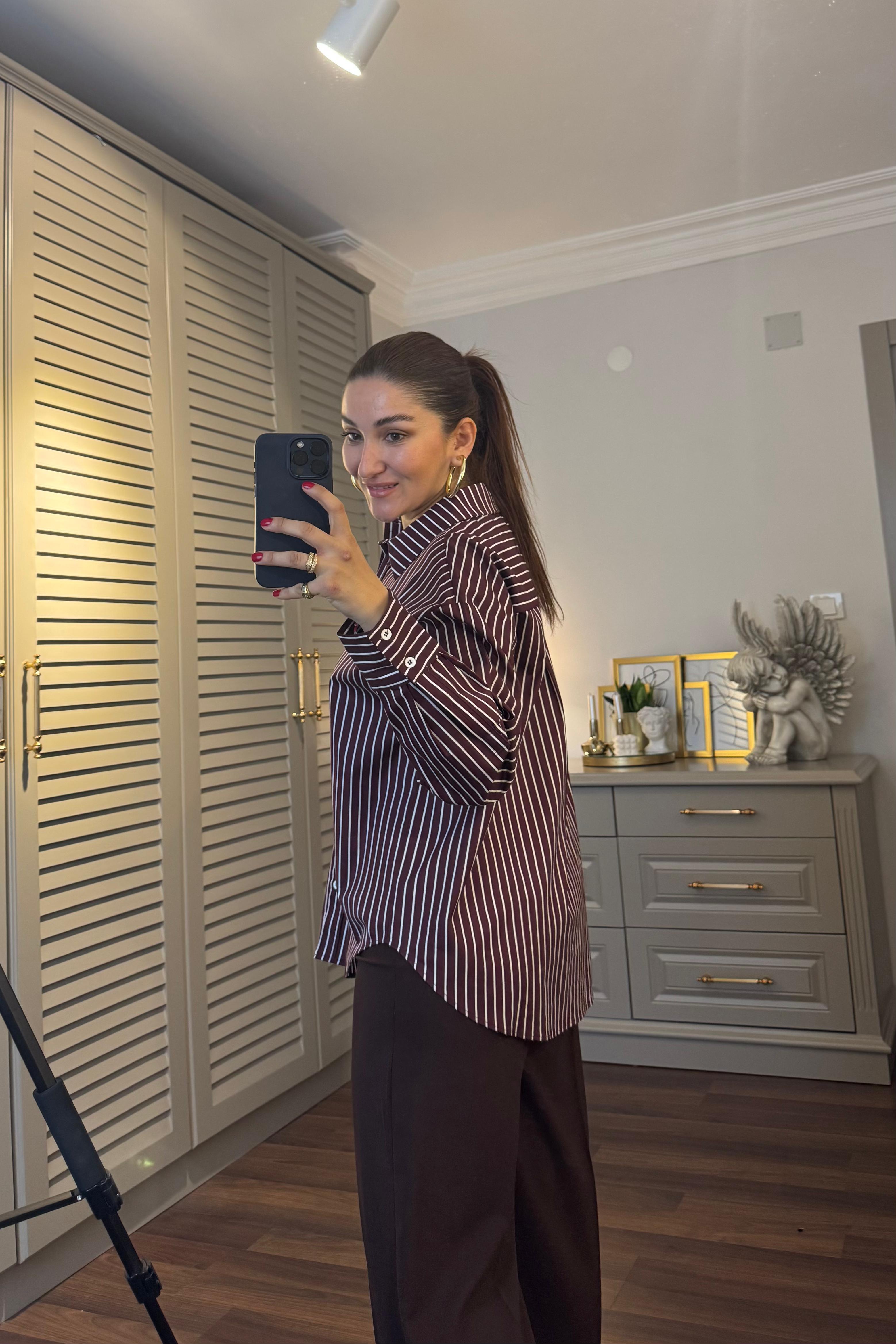 OVAL KESİM ÇİZGİLİ GÖMLEK/16489