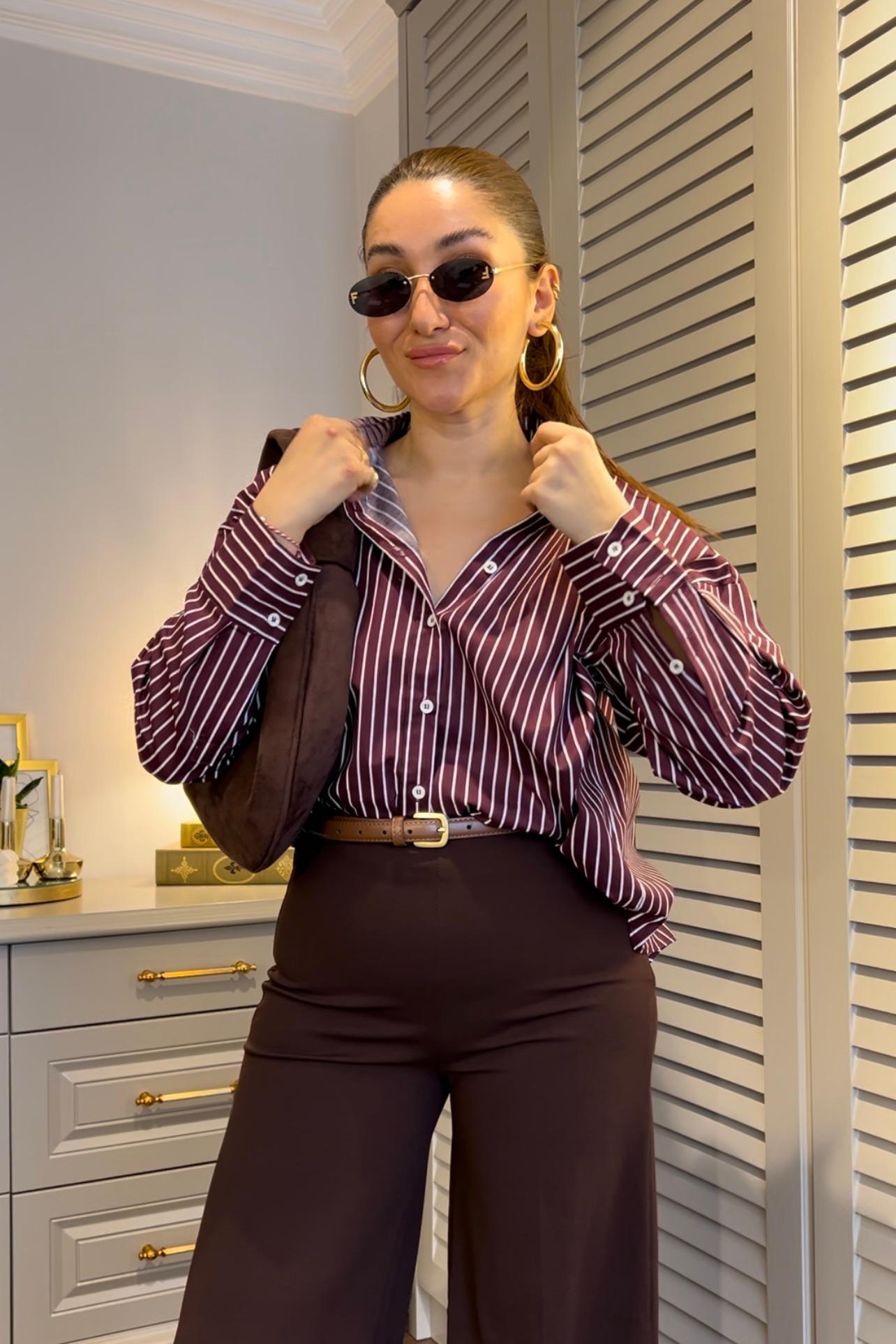 OVAL KESİM ÇİZGİLİ GÖMLEK/16489