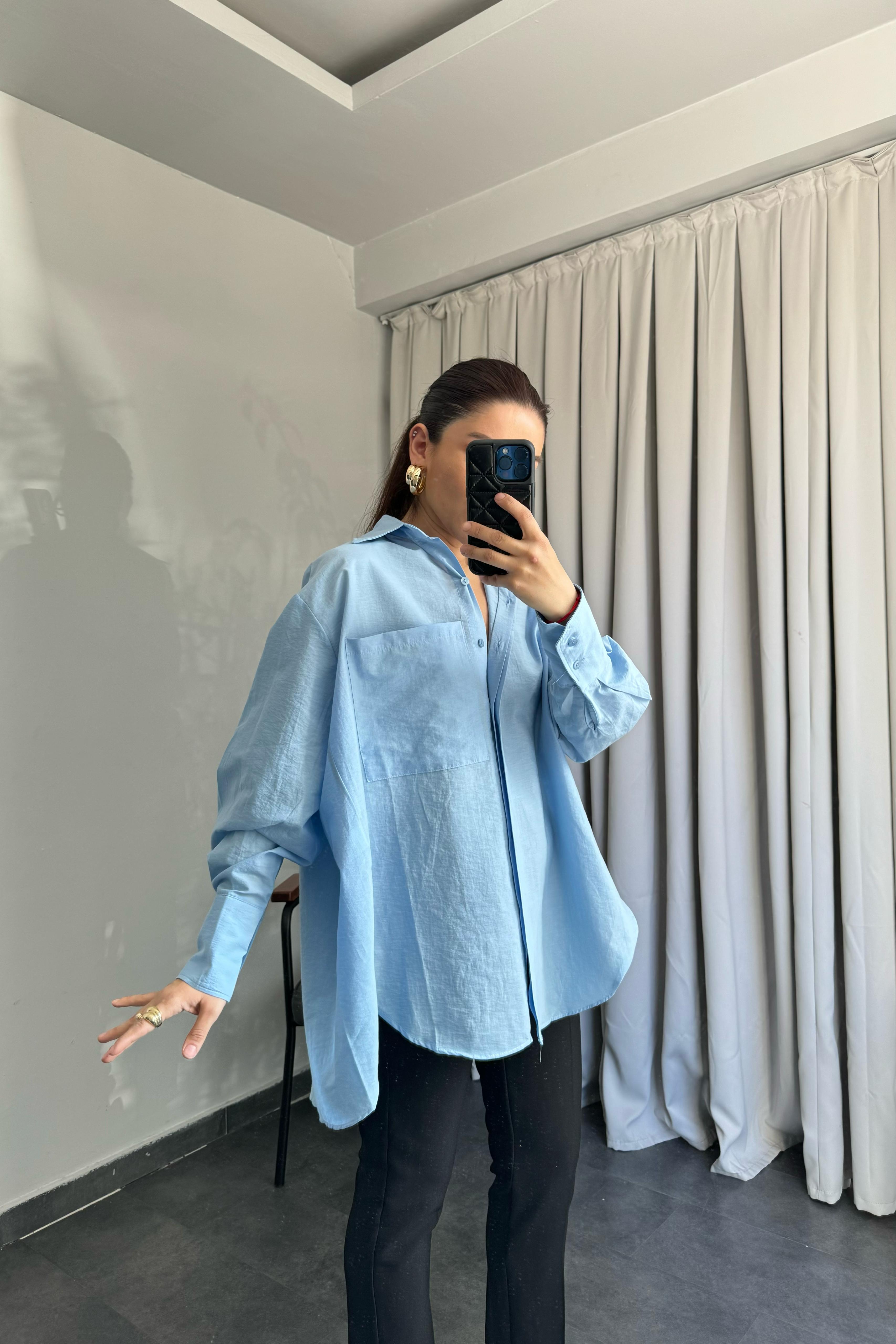 OVERSIZE ARKASI PİLELİ GÖMLEK/4907