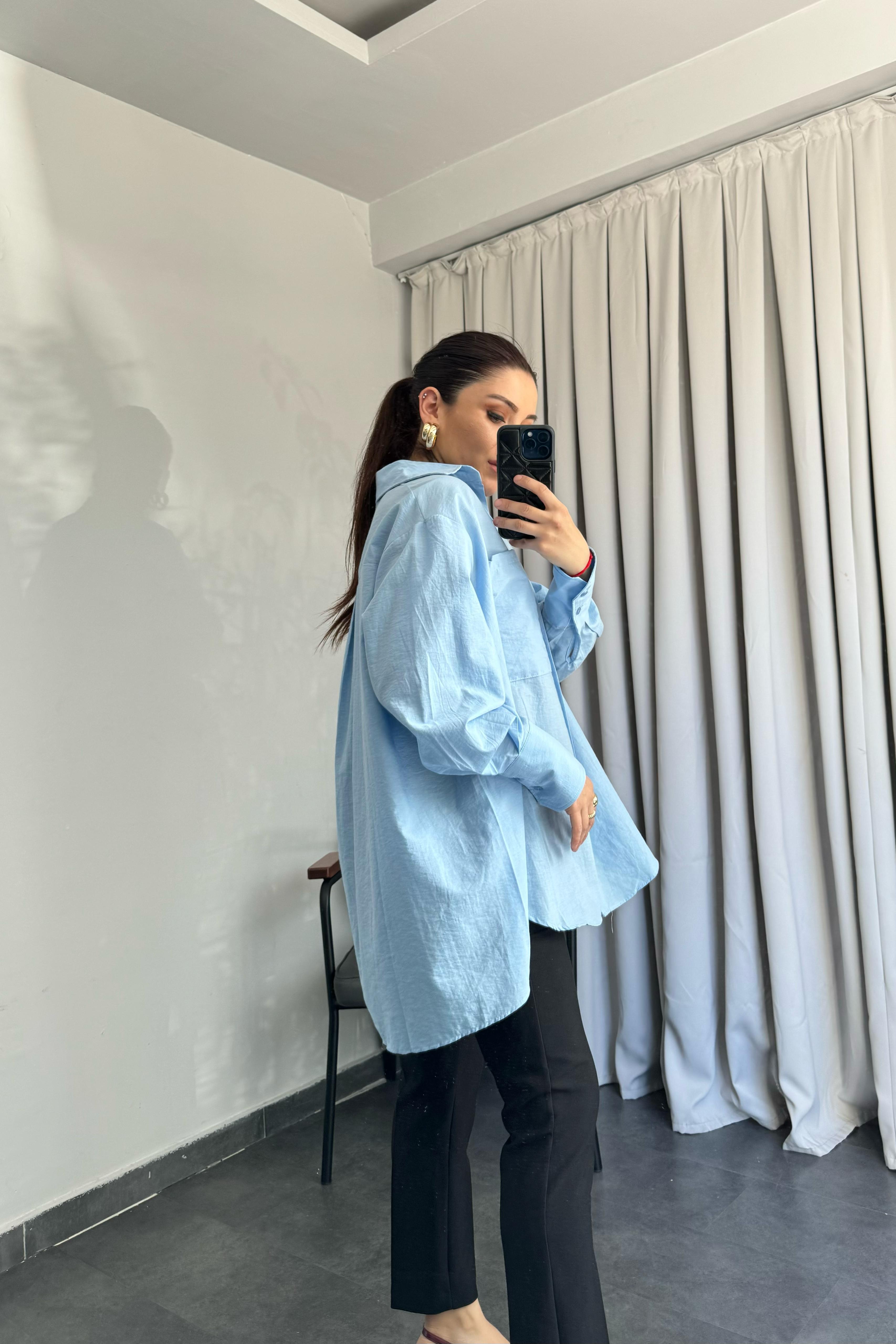 OVERSIZE ARKASI PİLELİ GÖMLEK/4907