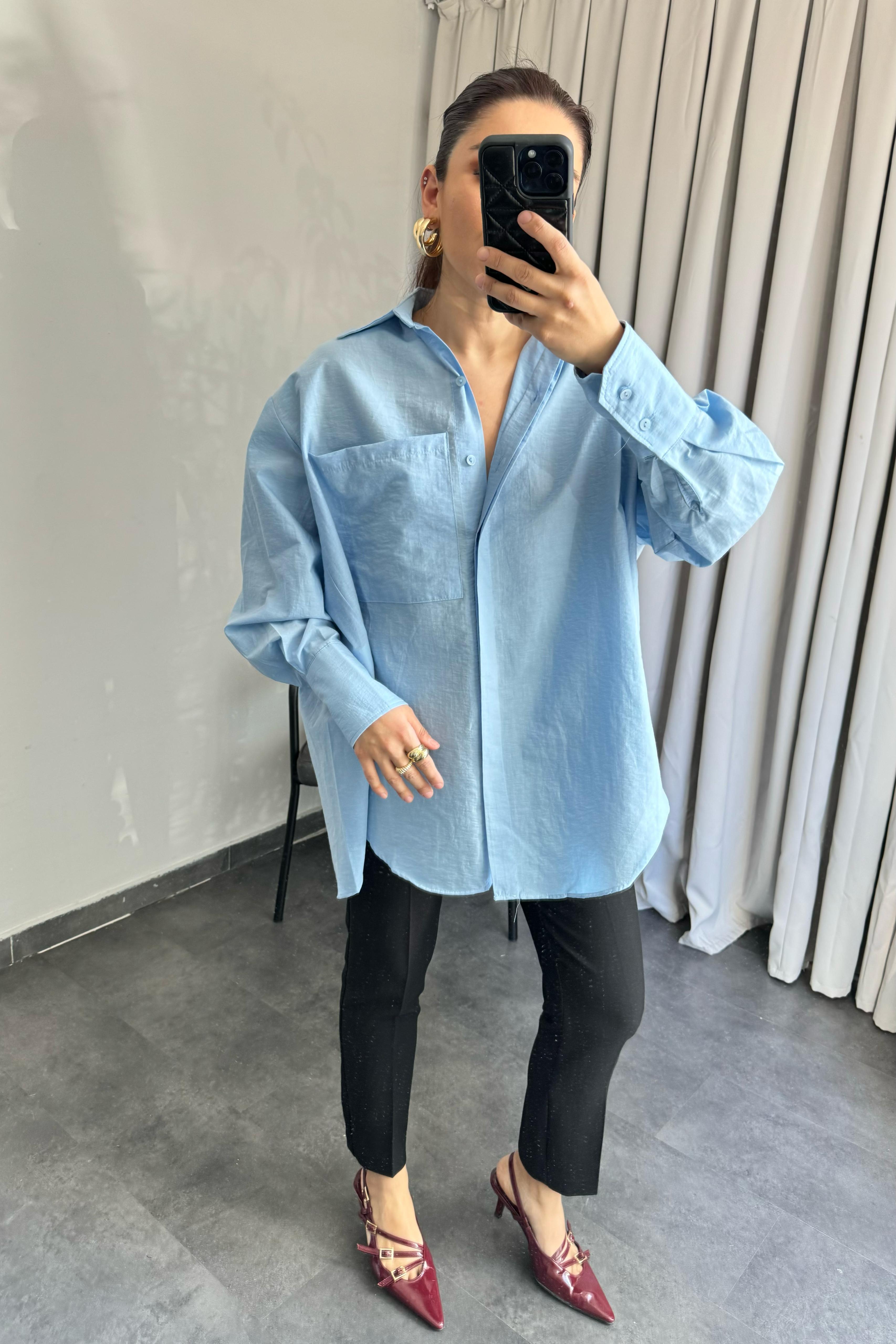OVERSIZE ARKASI PİLELİ GÖMLEK/4907