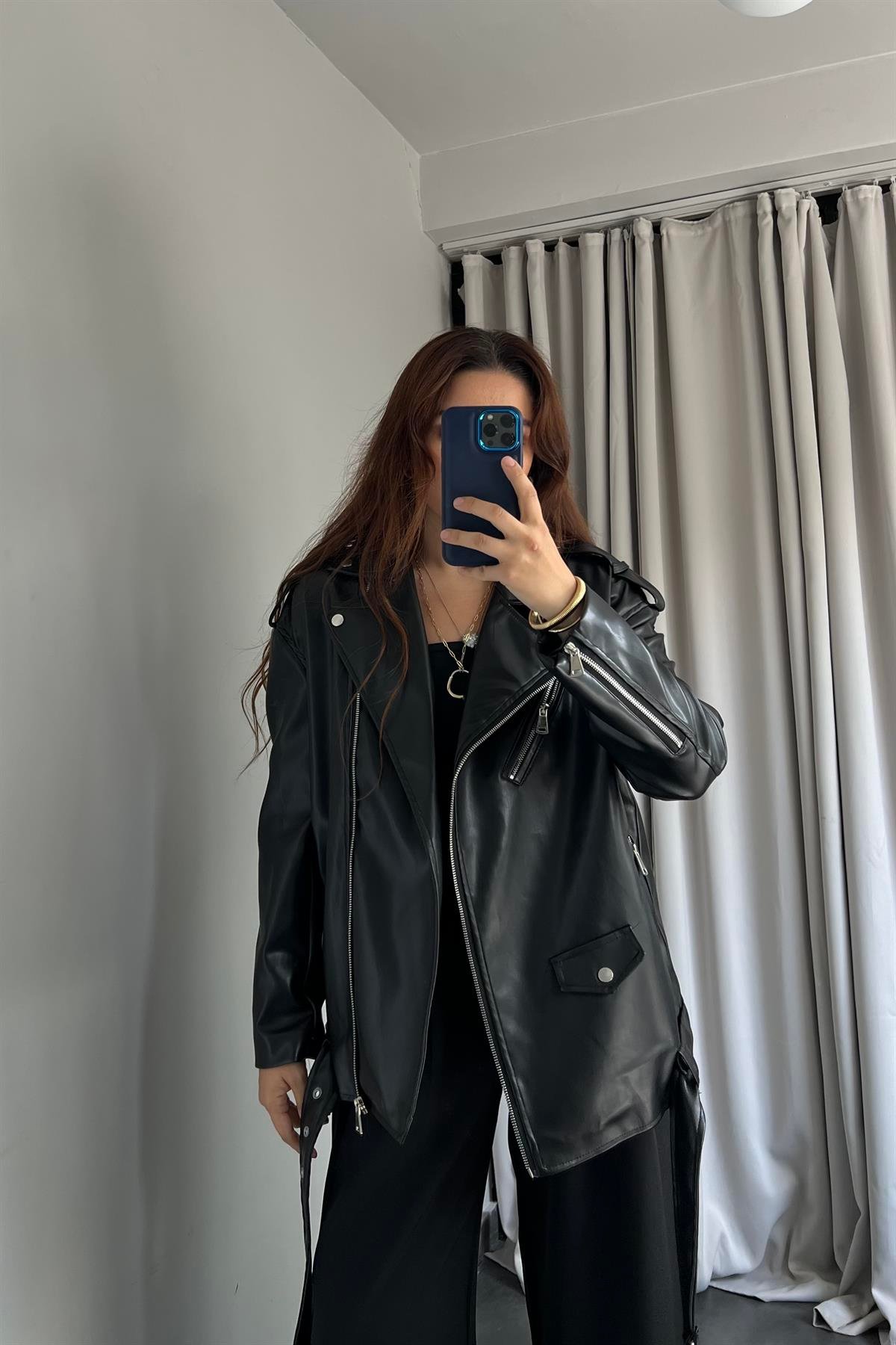 OVERSİZE BIKER DERİ CEKET/20069
