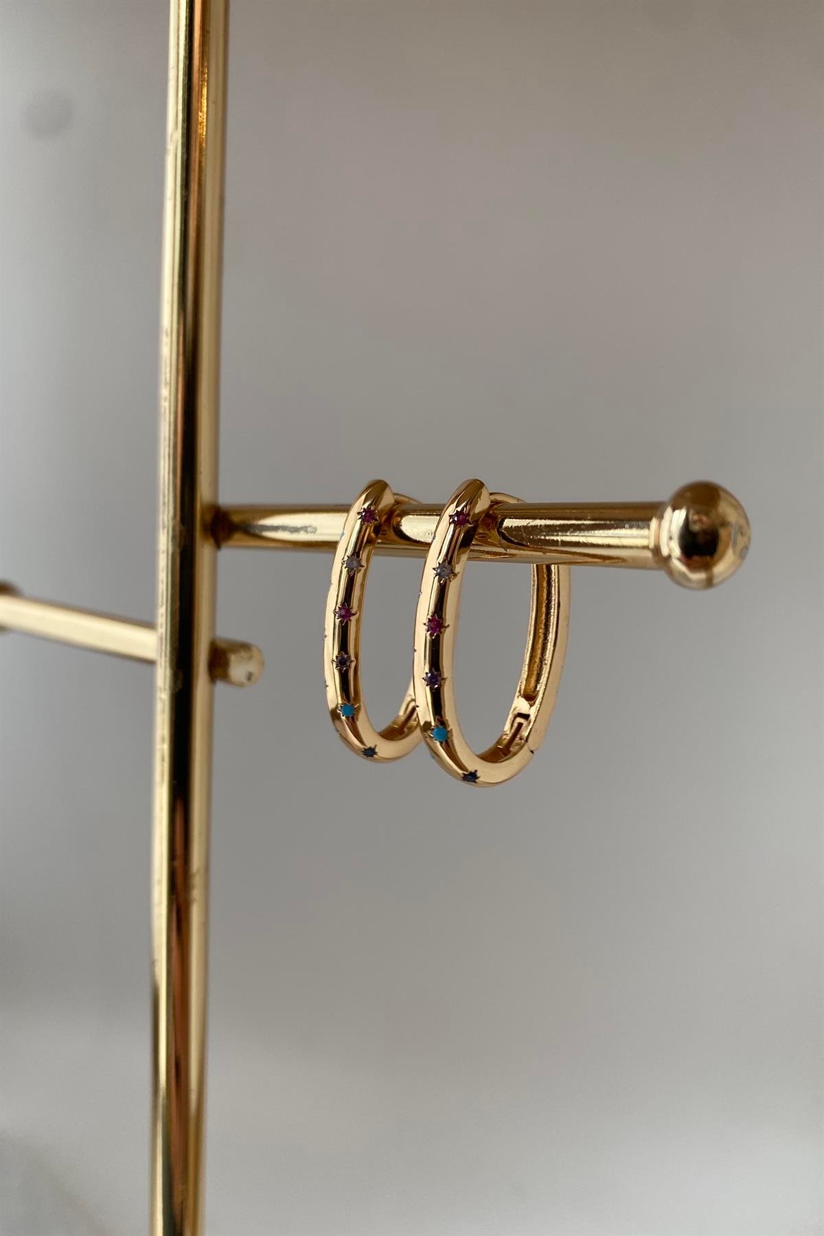 RENKLİ TAŞLI U MODEL HALKA KÜPE 2,5cm