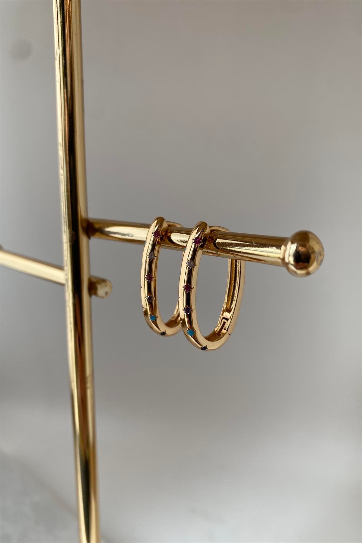 RENKLİ TAŞLI U MODEL HALKA KÜPE 2,5cm