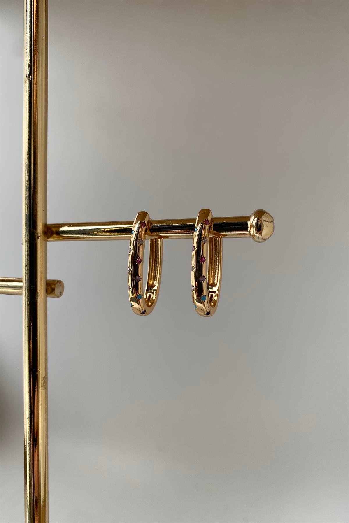 RENKLİ TAŞLI U MODEL HALKA KÜPE 2,5cm