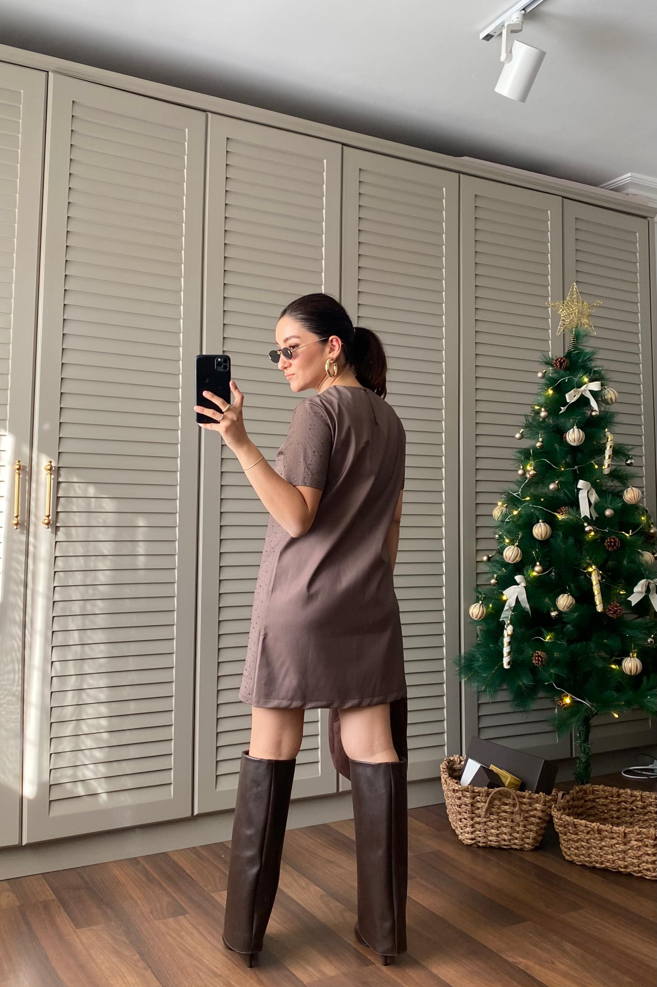 SERPME TAŞLI MİNİ ELBİSE/8174