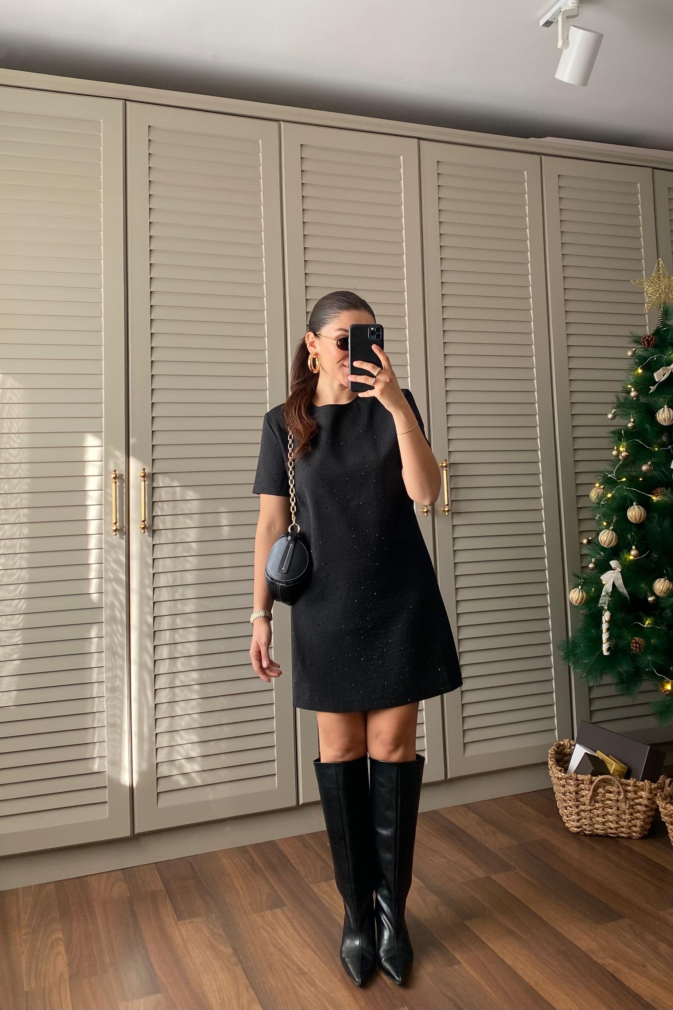 SERPME TAŞLI MİNİ ELBİSE/8174