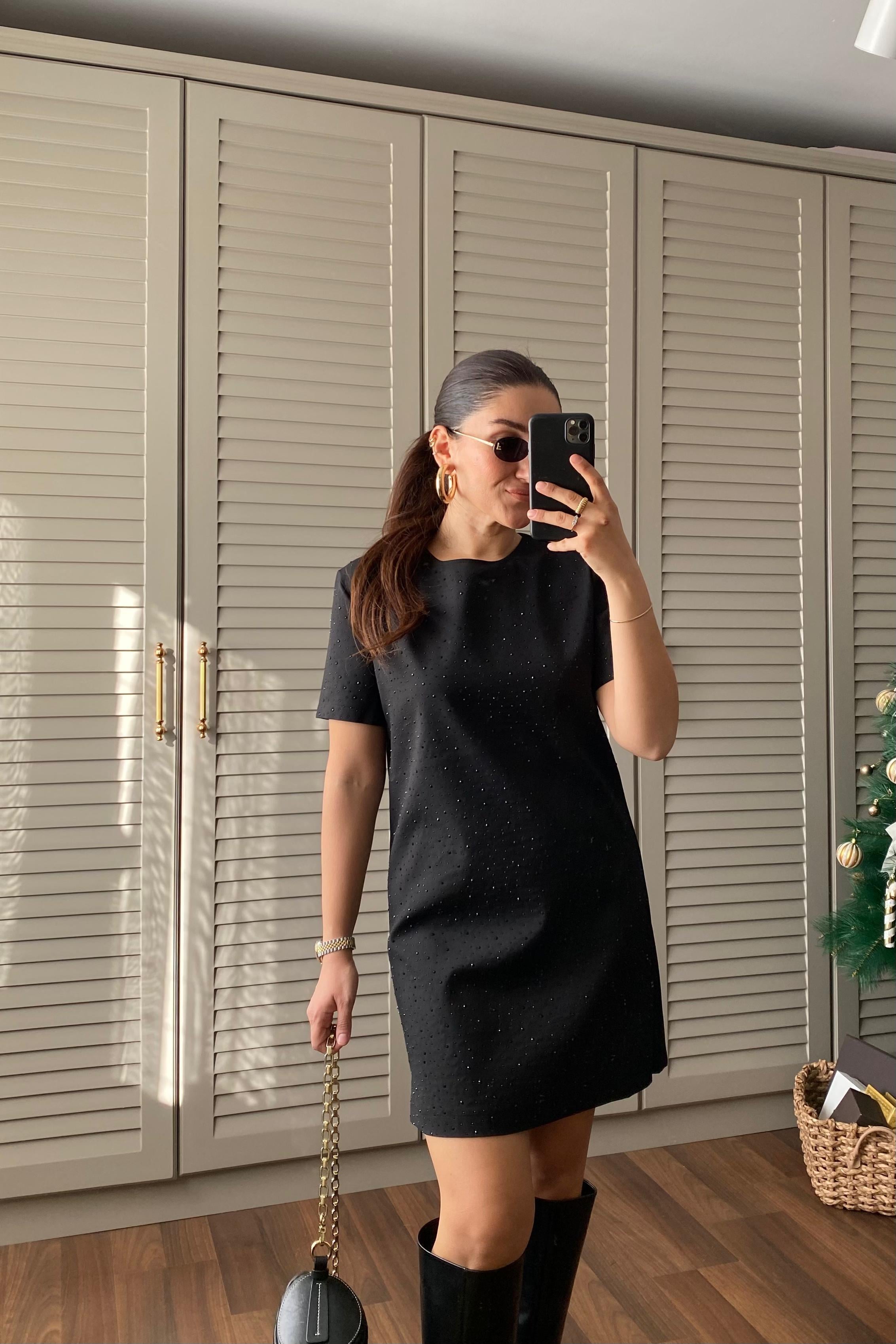 SERPME TAŞLI MİNİ ELBİSE/8174