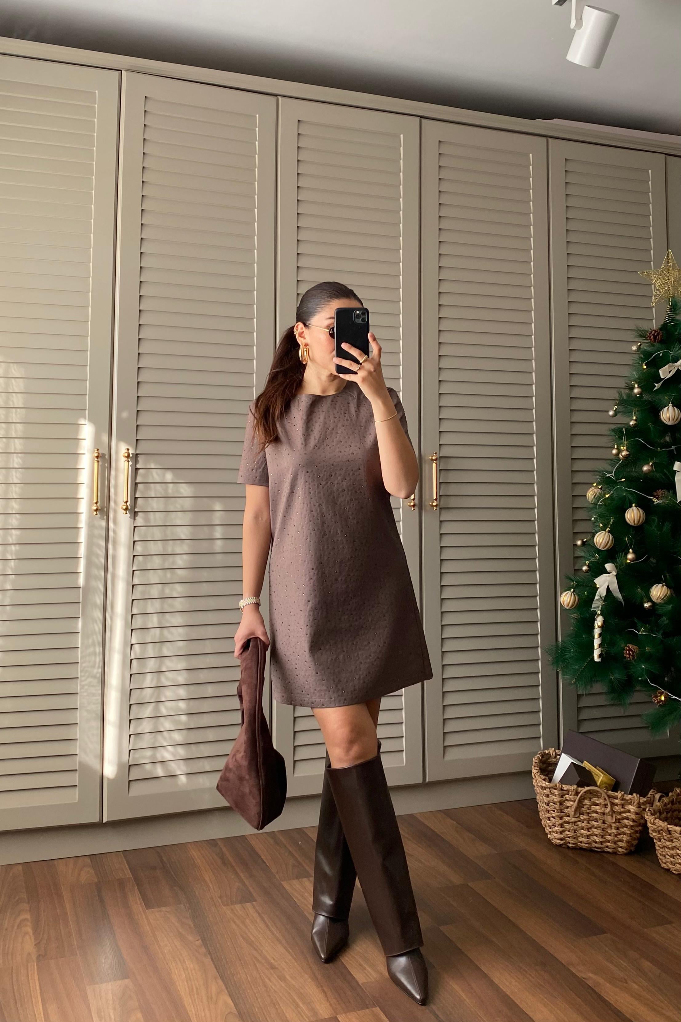 SERPME TAŞLI MİNİ ELBİSE/8174
