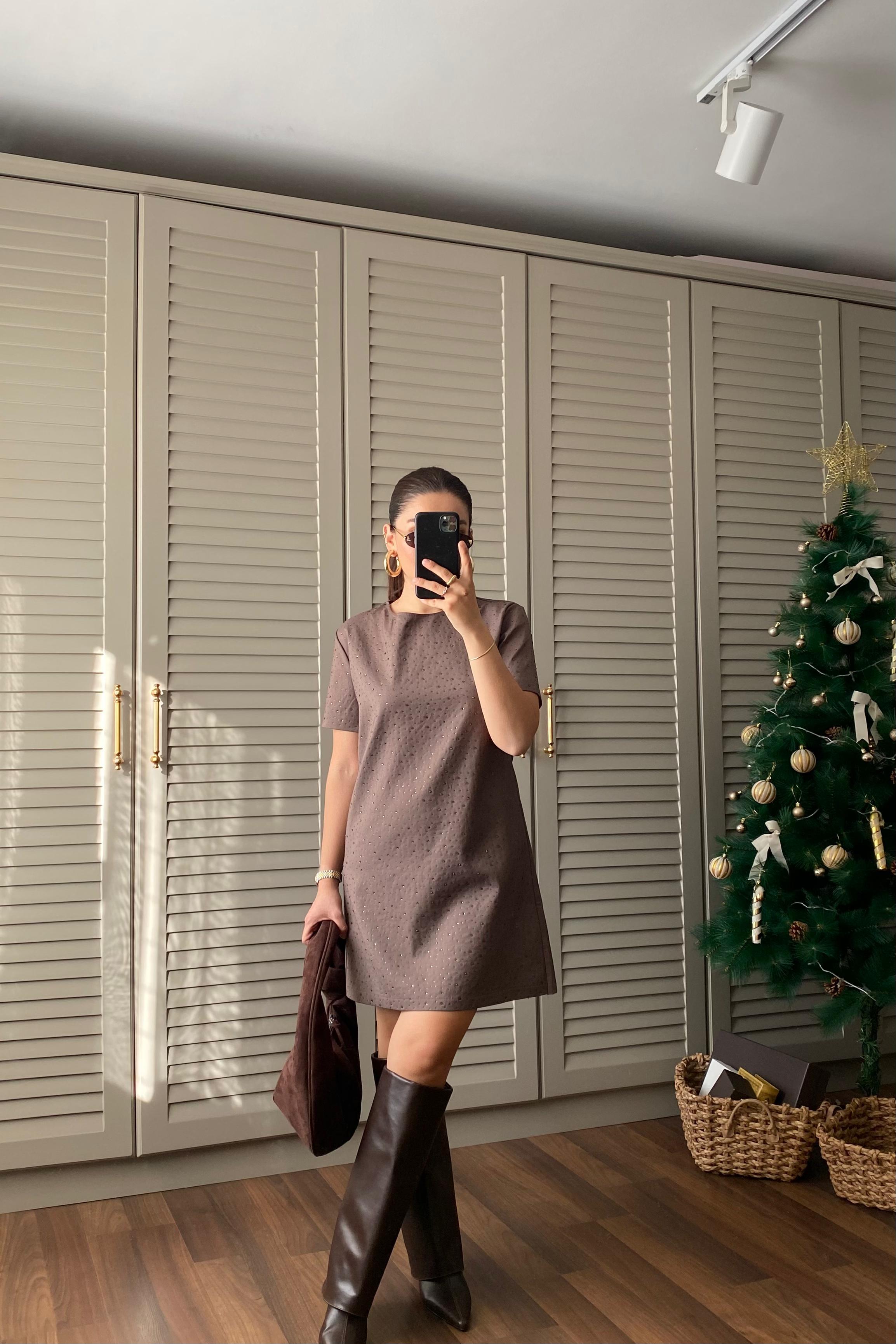 SERPME TAŞLI MİNİ ELBİSE/8174